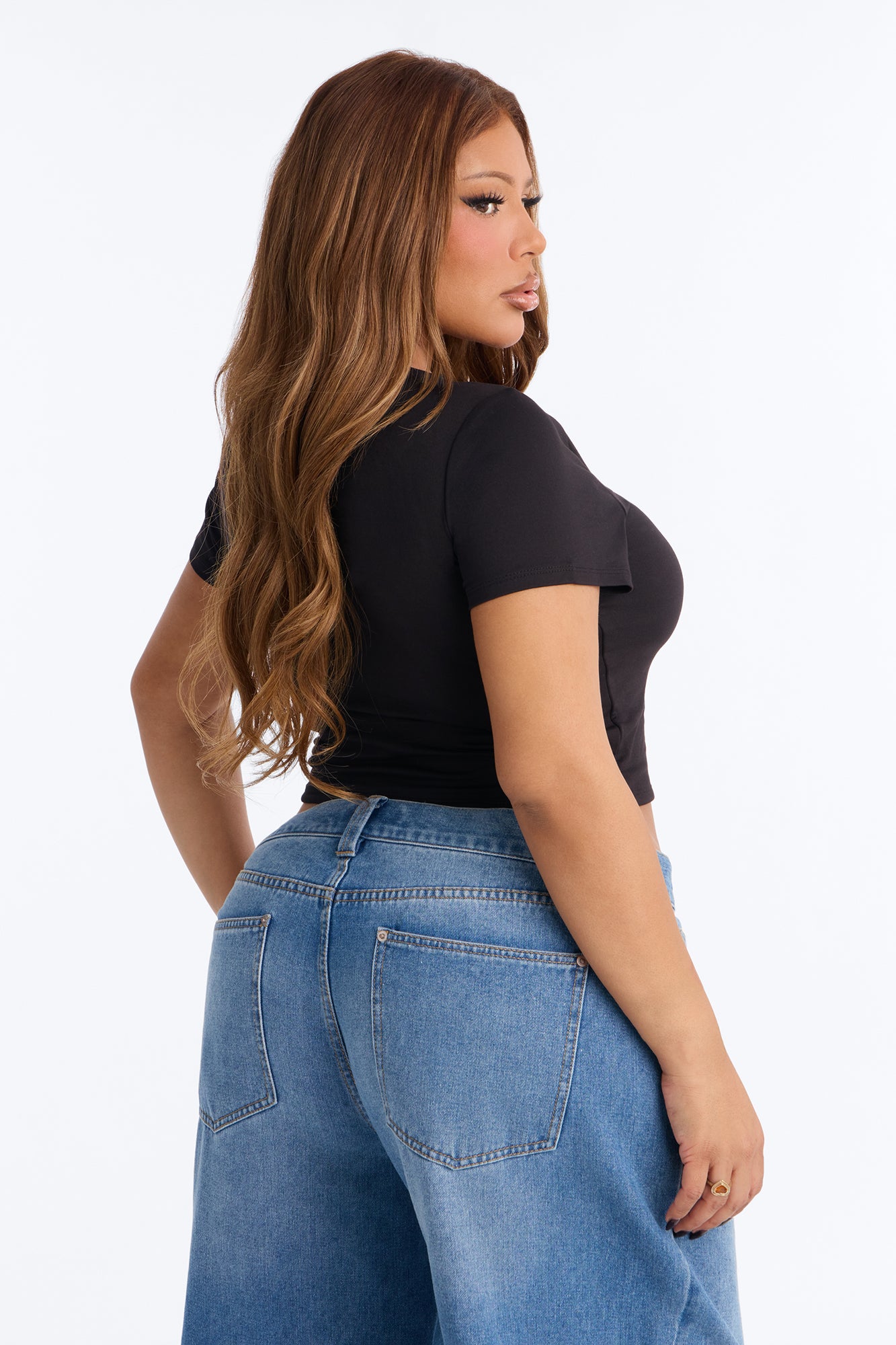 Jaslynn Double Lined Cropped Baby Tee - Black