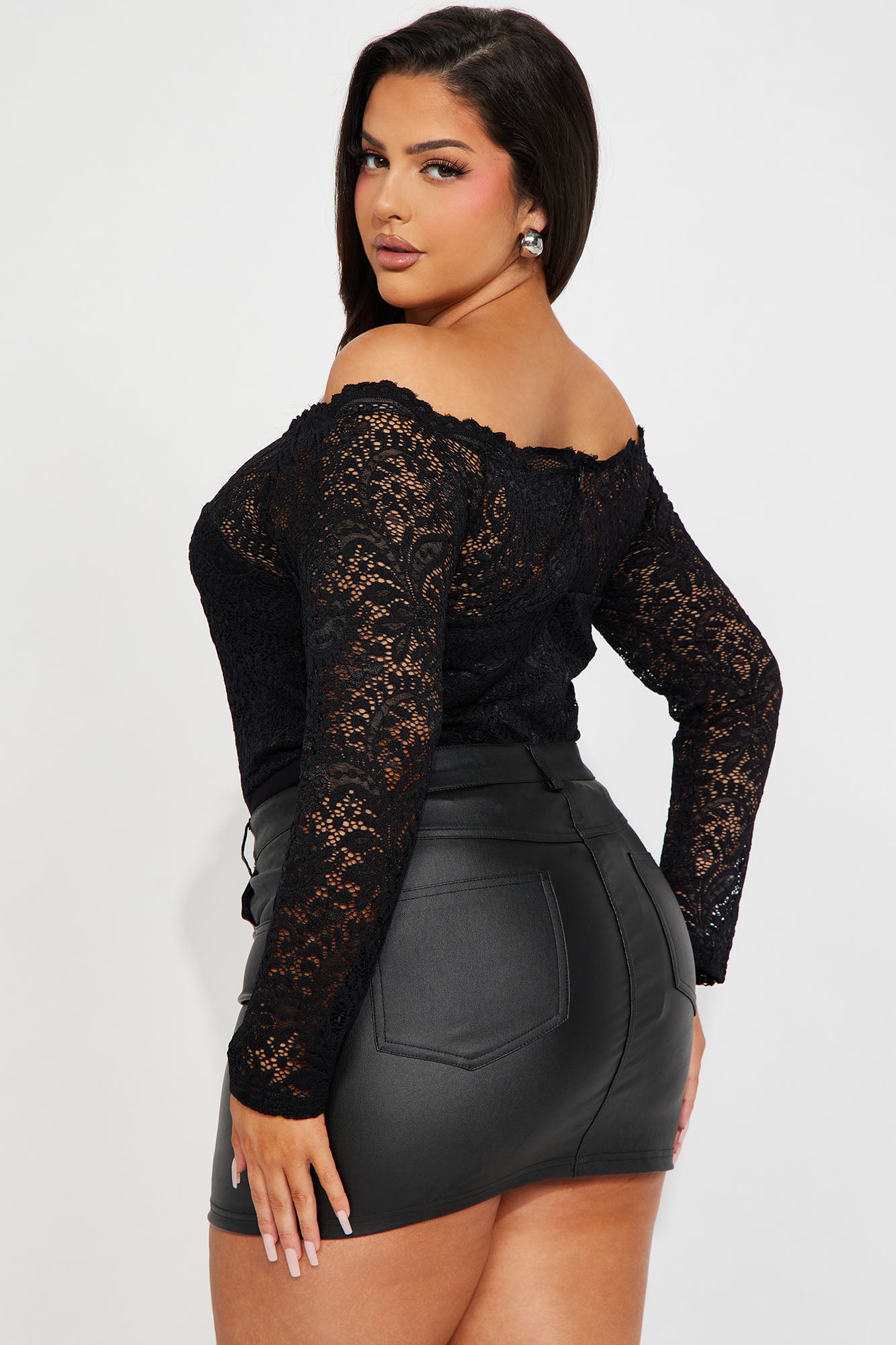 Katie Lace Off Shoulder Bodysuit - Black