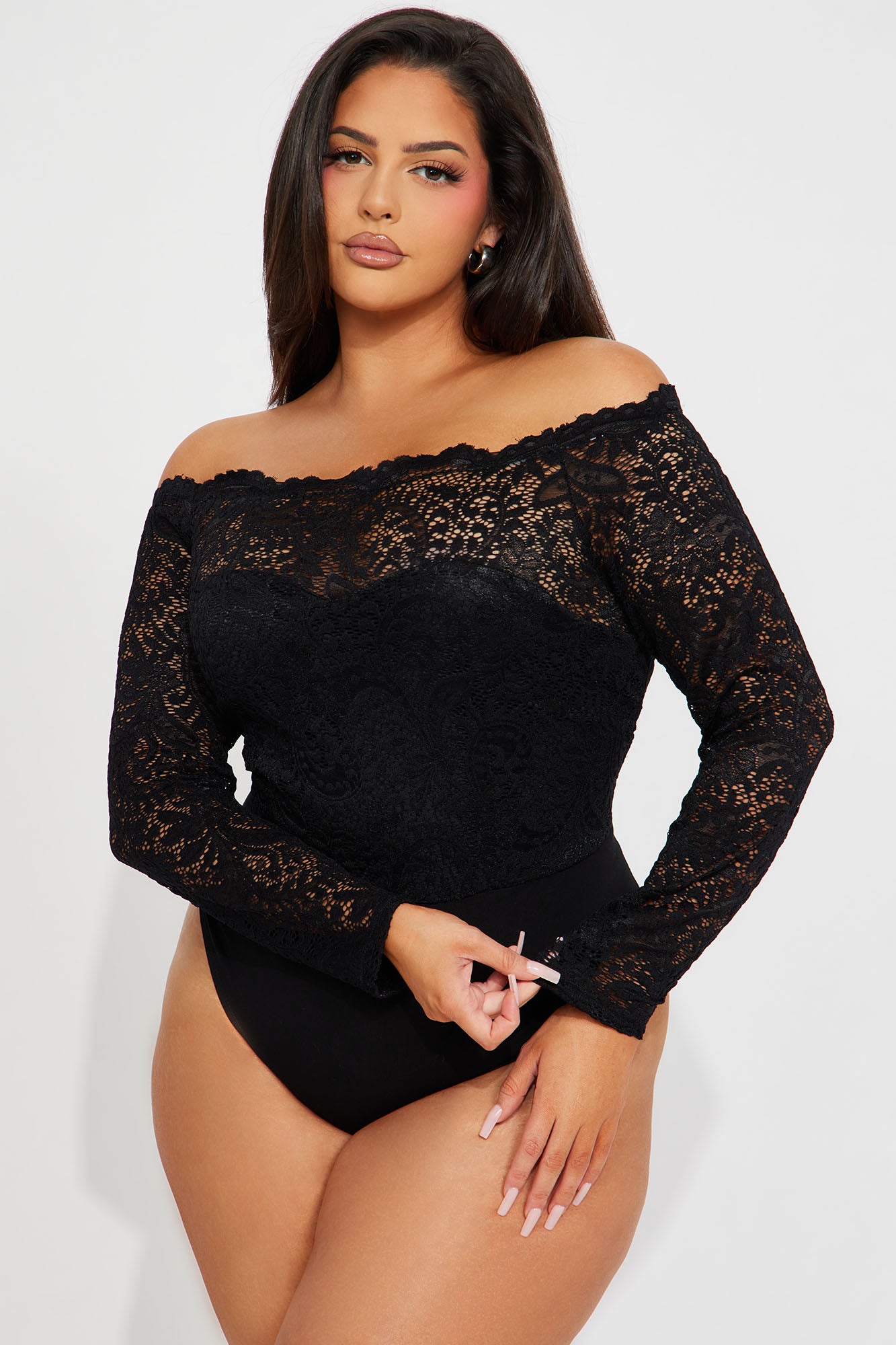 Katie Lace Off Shoulder Bodysuit - Black