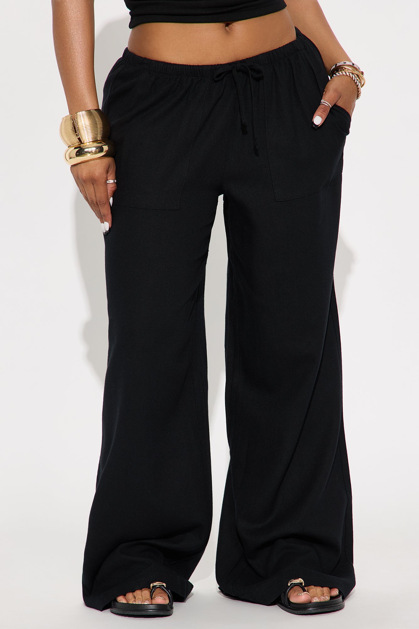 Seaside Soiree Wide Leg Linen Pant - Black