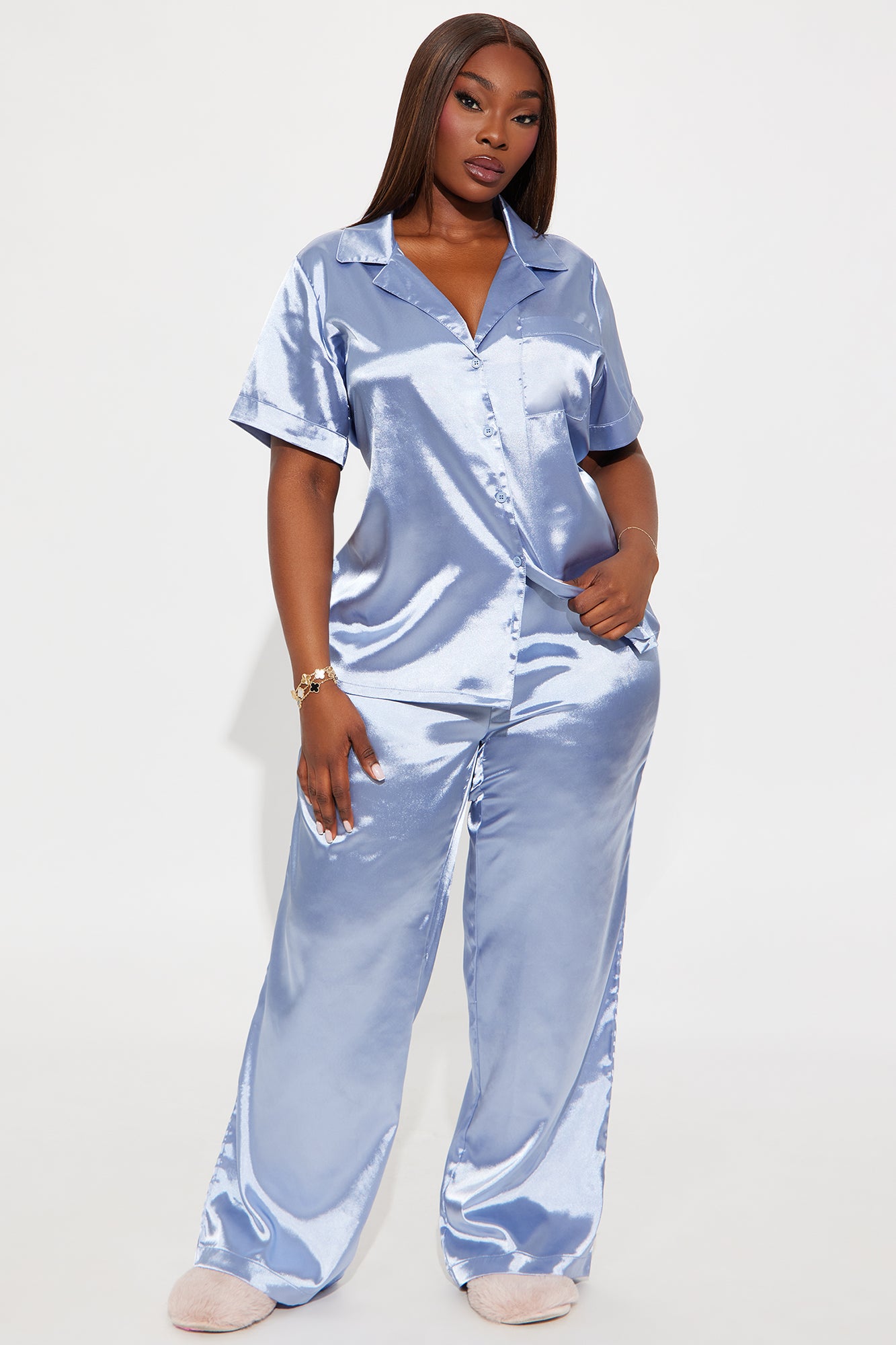 Pillow Fight Satin PJ Pants Set - Light Blue