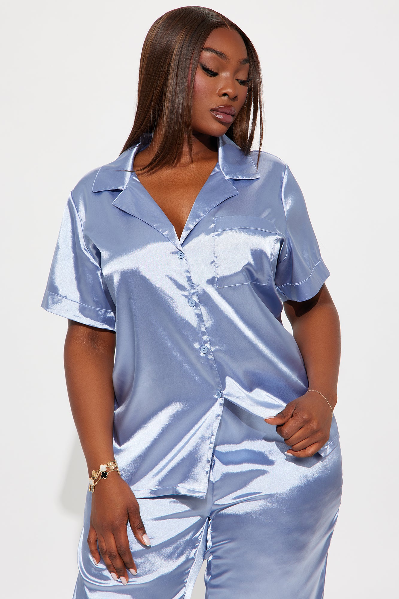 Pillow Fight Satin PJ Pants Set - Light Blue