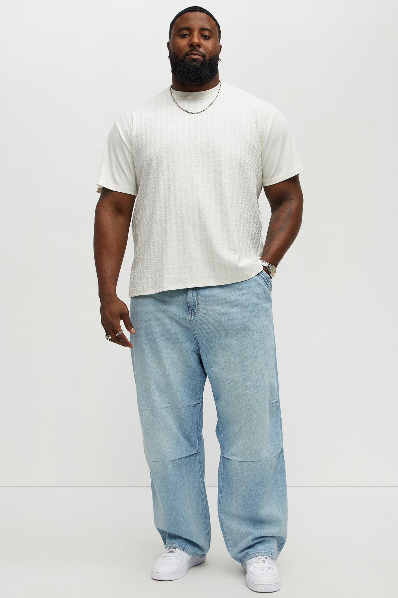 Textured Geometric Short Sleeve Tee - Off White