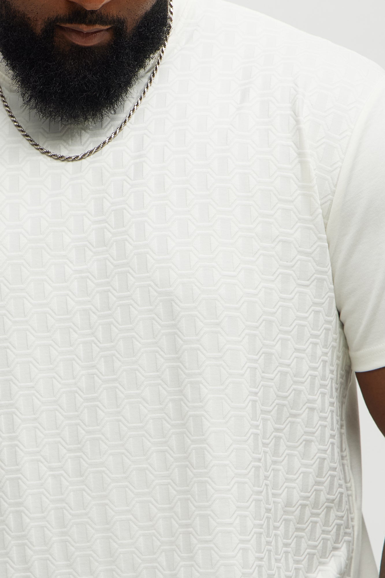 Textured Geometric Short Sleeve Tee - Off White