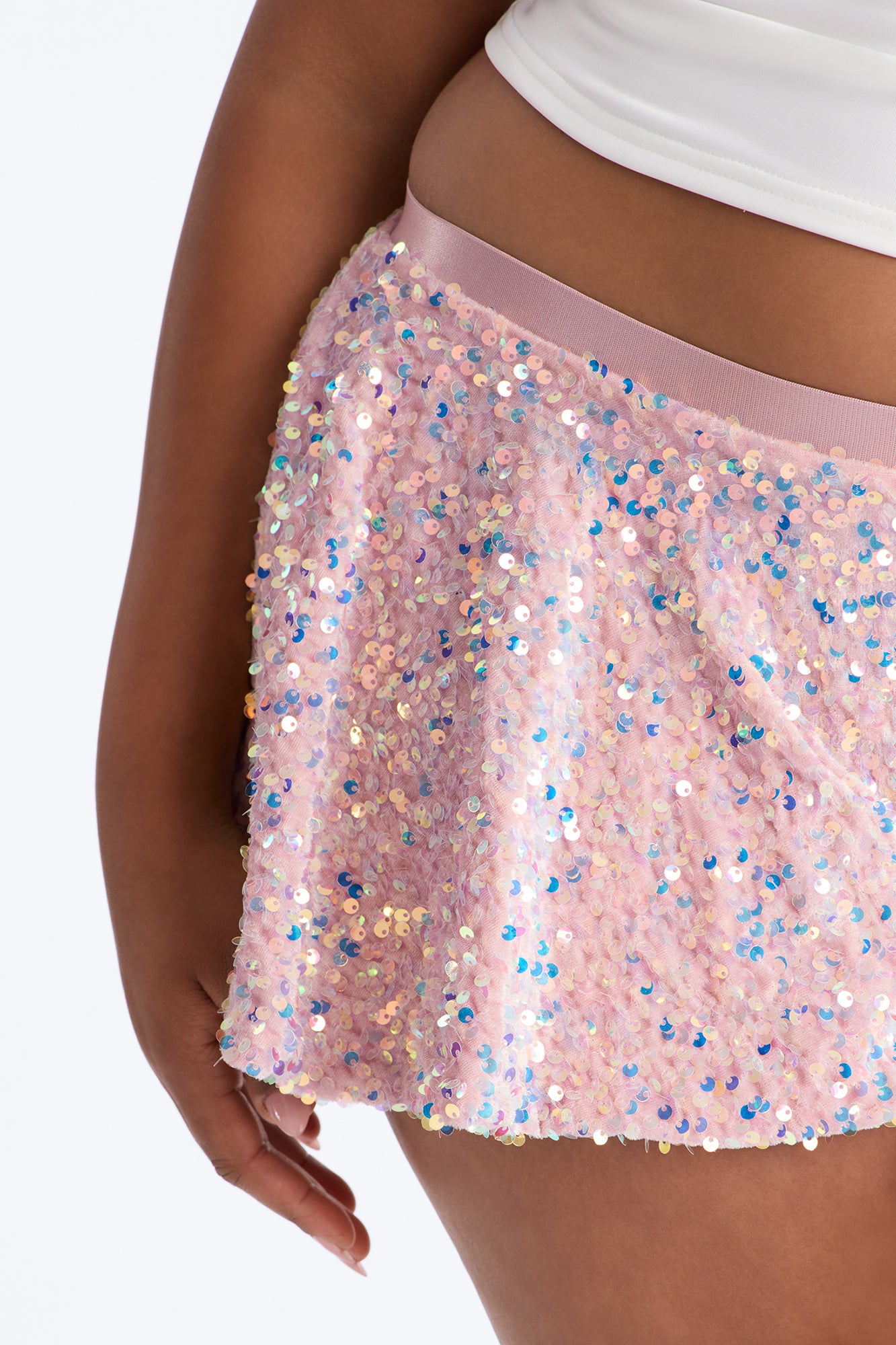 Sitting Pretty Low Rise Flowy Sequin Micro Short - Pink