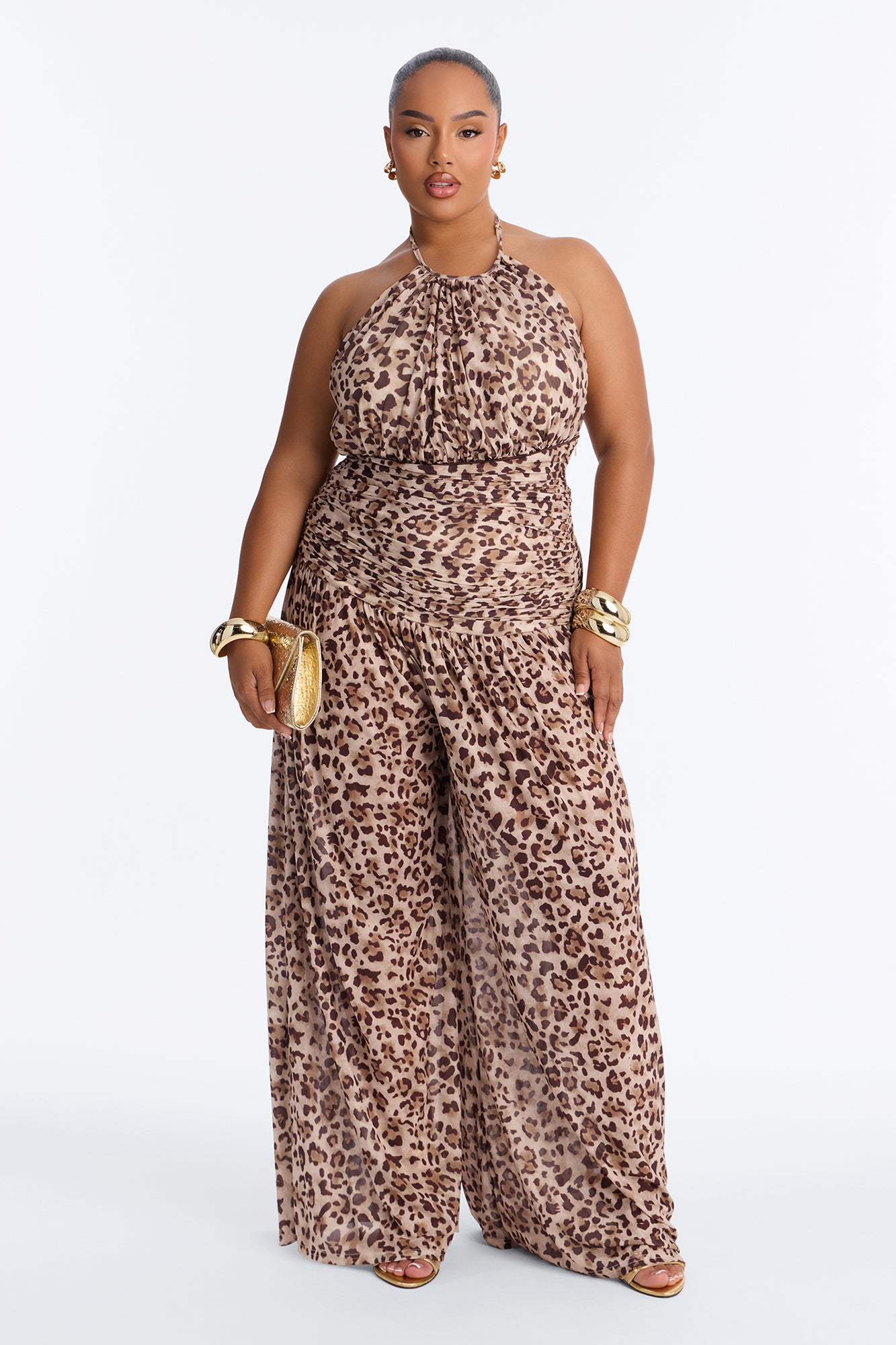 Lea Leopard High Neck Jumpsuit - Brown