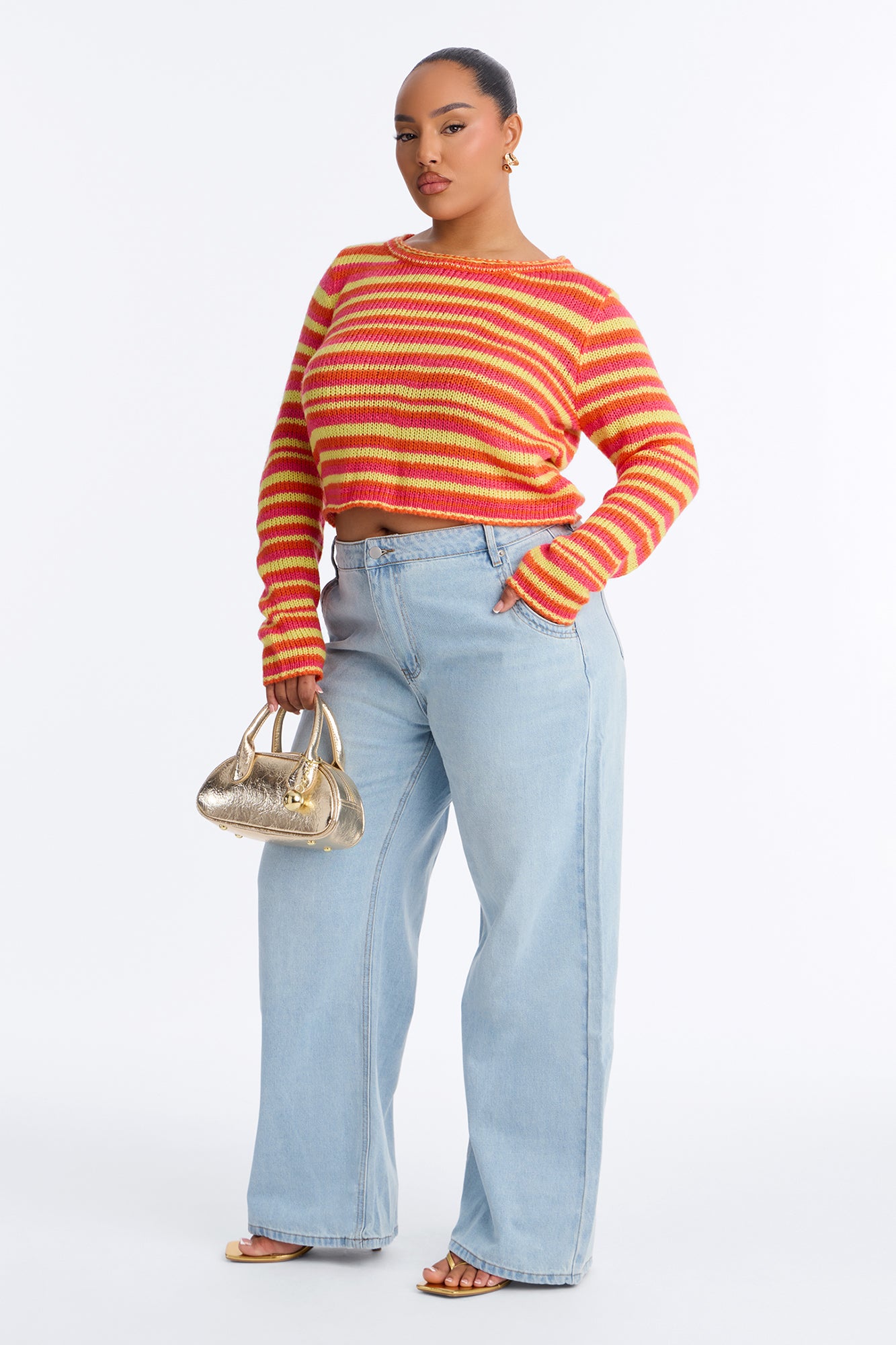 Marina Striped Long Sleeve Sweater - Orange/combo