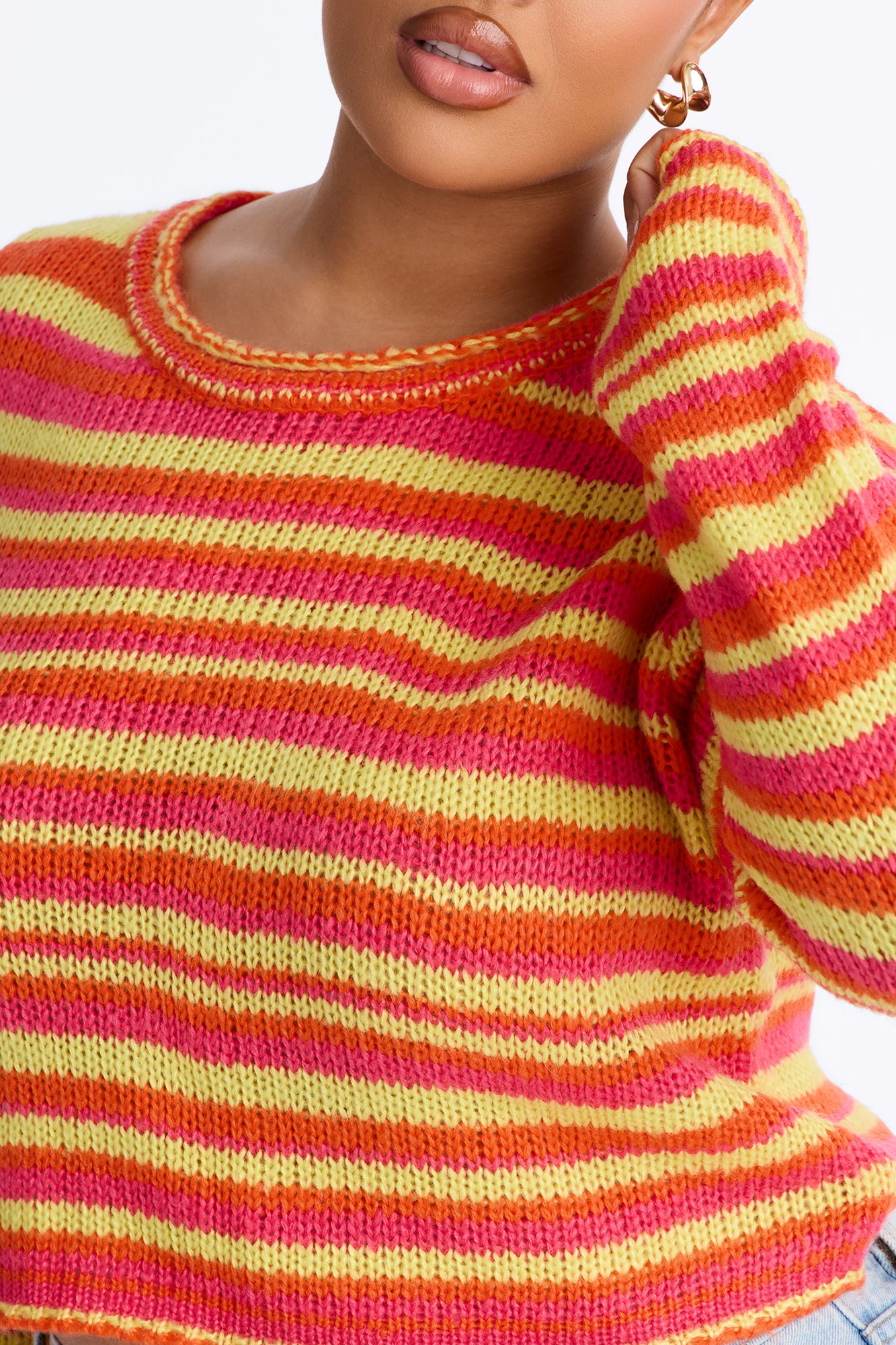Marina Striped Long Sleeve Sweater - Orange/combo