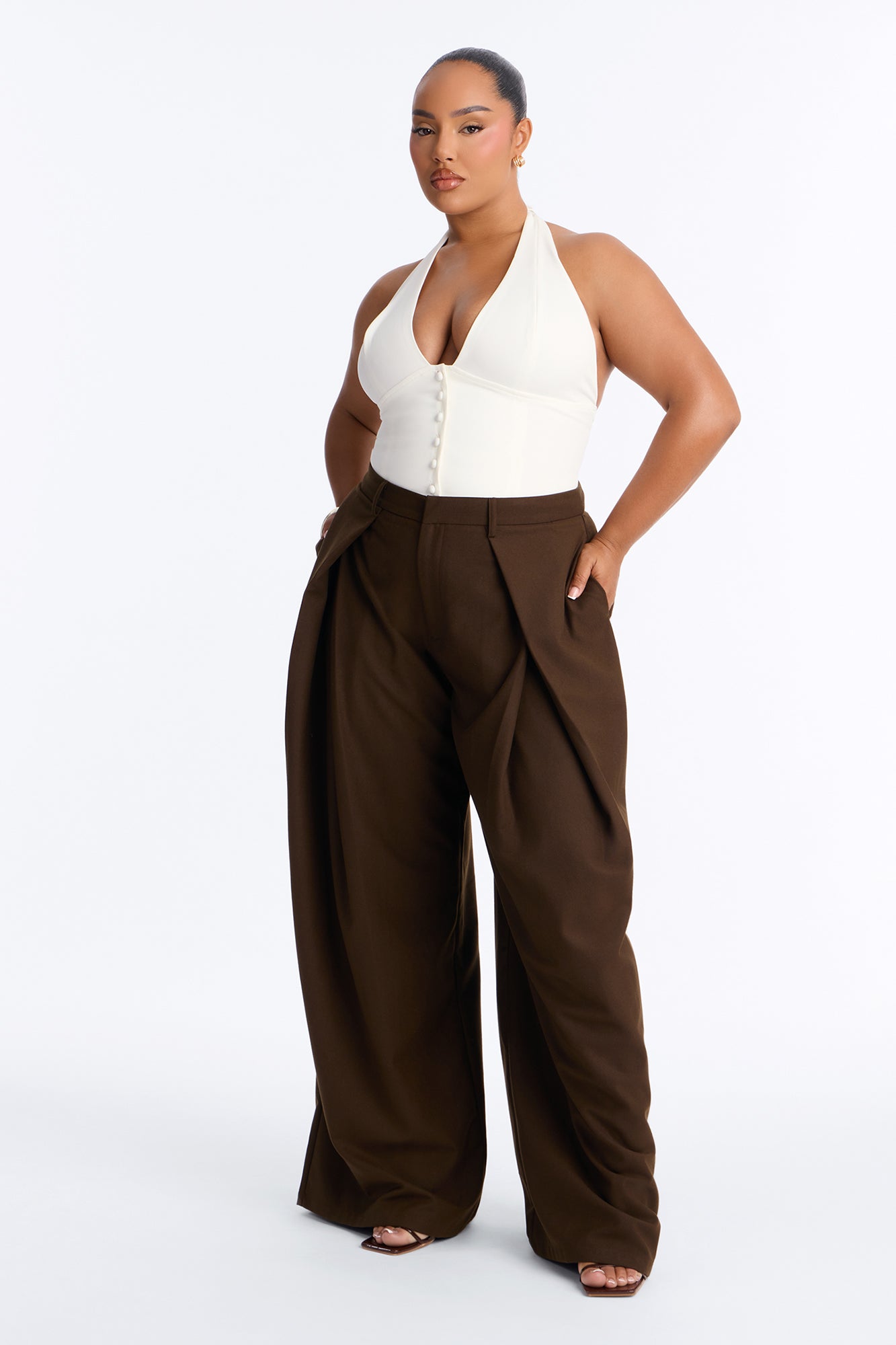 Executive Realness Pleated Wide Leg Trouser 33″ - Chocolate