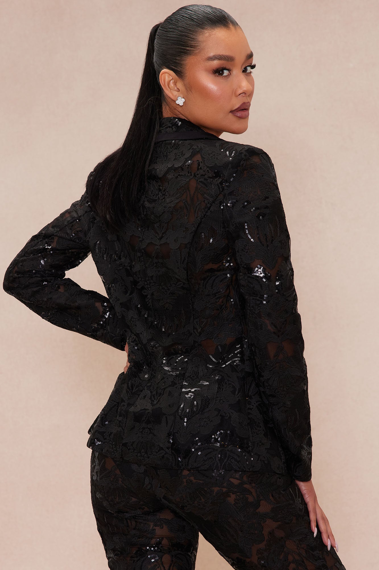 Charlize Sequin Embroidered Blazer - Black