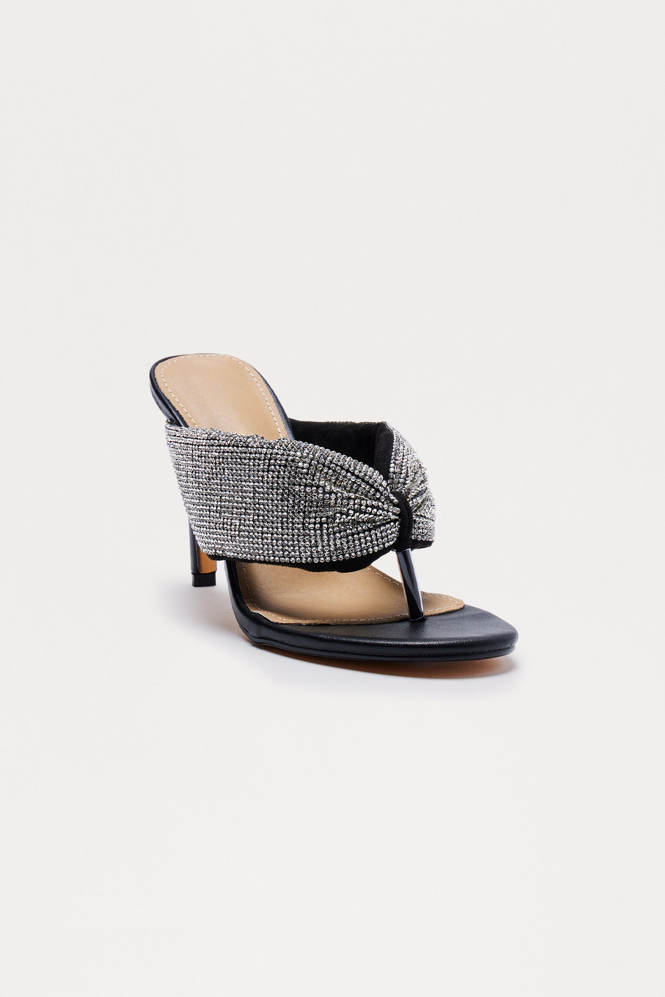 Rowie Rhinestone Thong Heels - Black