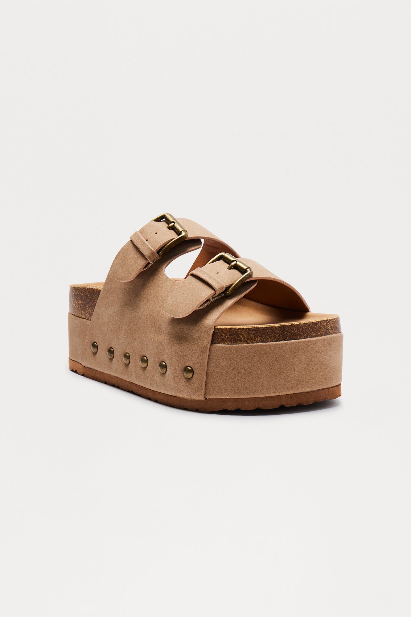 Dori Buckle Platform Sandals - Taupe
