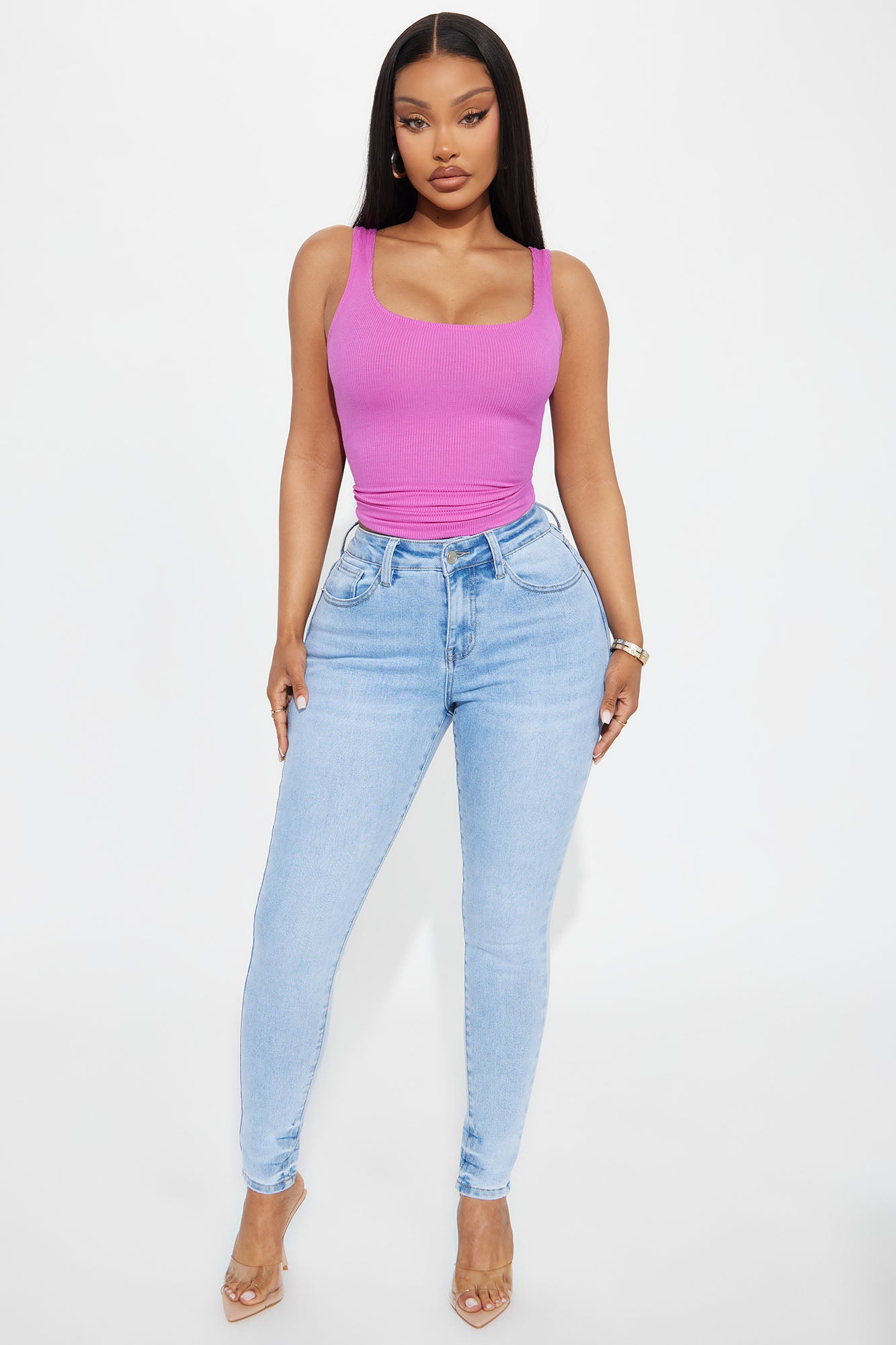 Madison Basic Square Neck Tank Top - Raspberry
