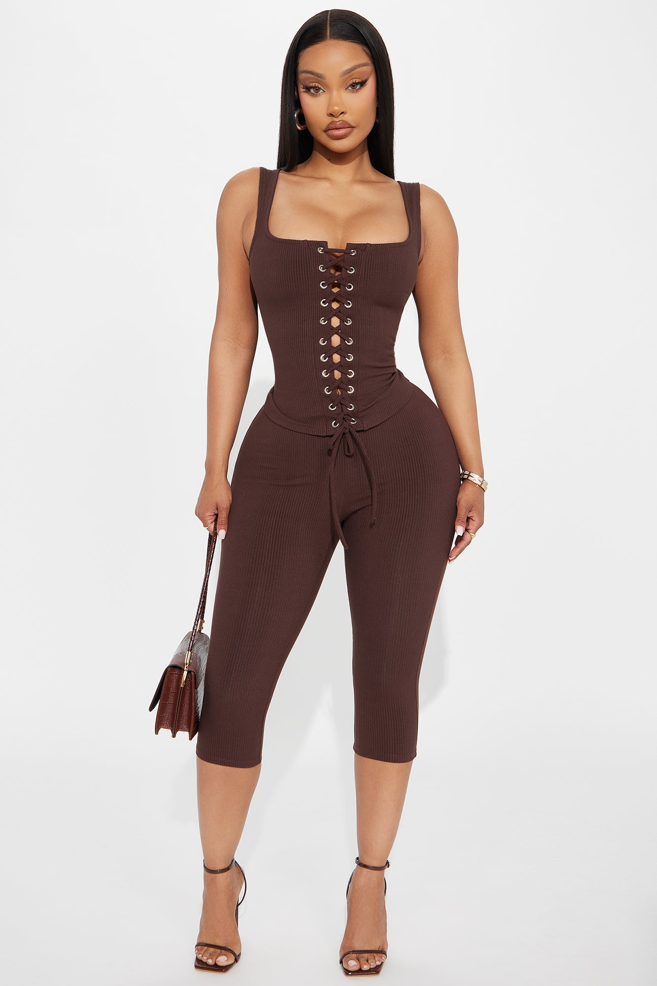 Carina Snatched Pant Set - Chocolate