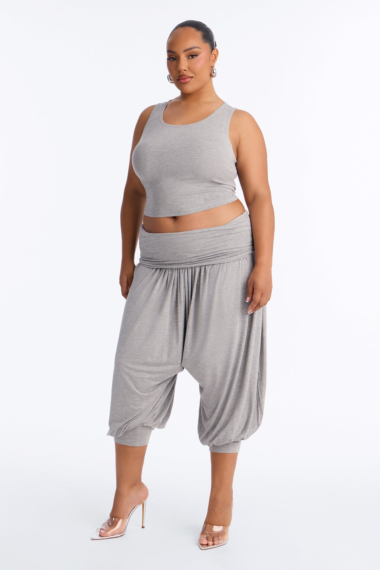 Moonchild Cropped Balloon Pant Set - Heather Grey
