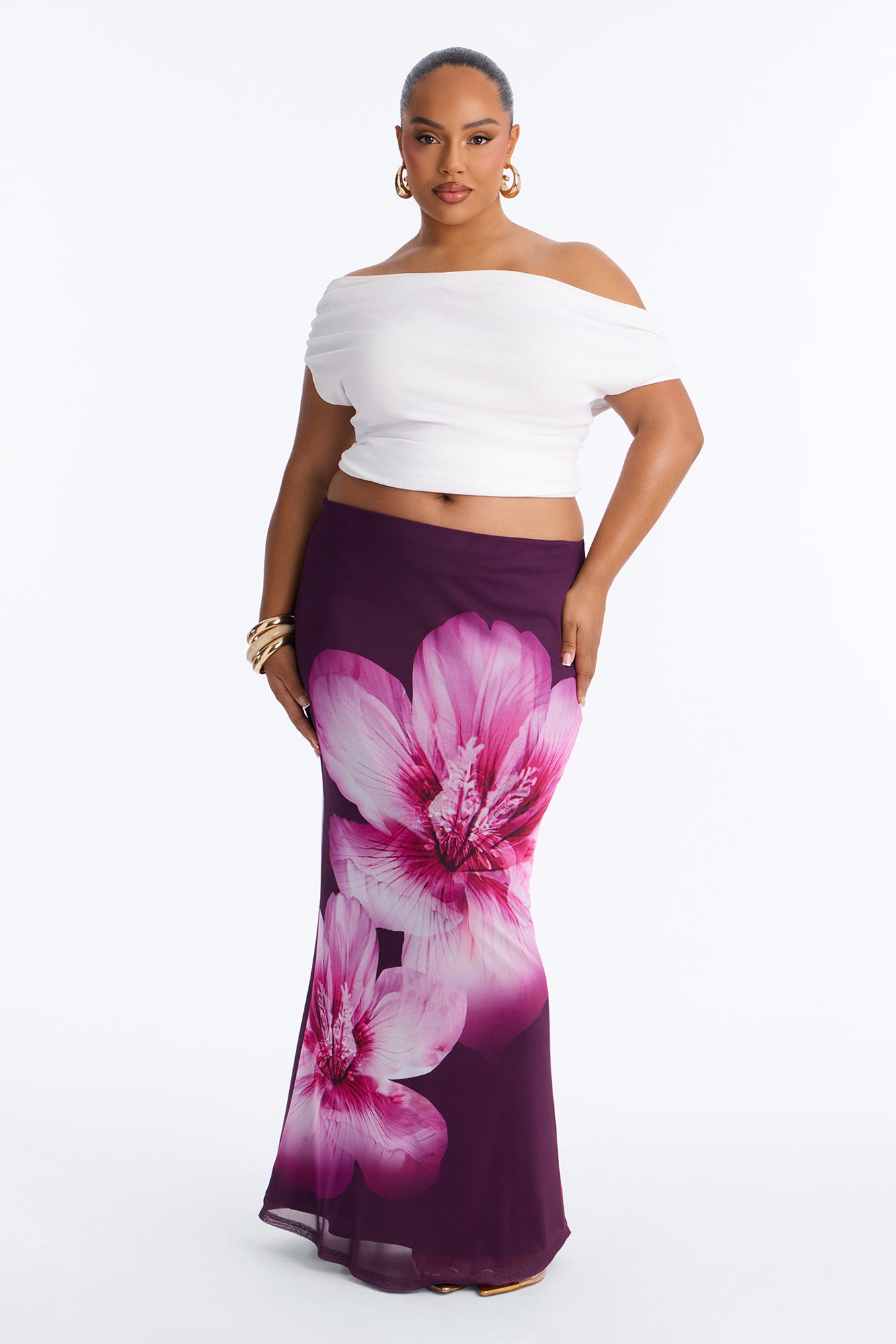 Isla Floral Mesh Maxi Skirt - Purple/combo