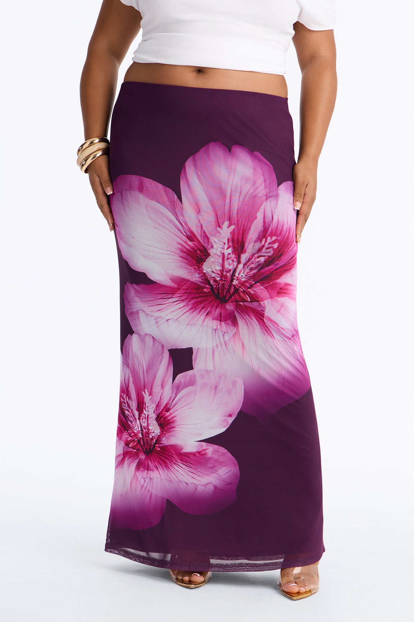 Isla Floral Mesh Maxi Skirt - Purple/combo