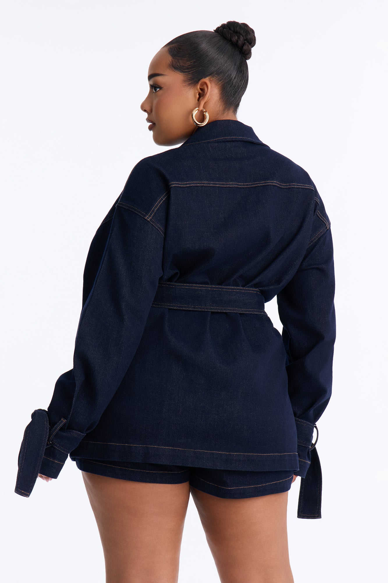 Miranda Belted Denim Short Set - Dark Denim
