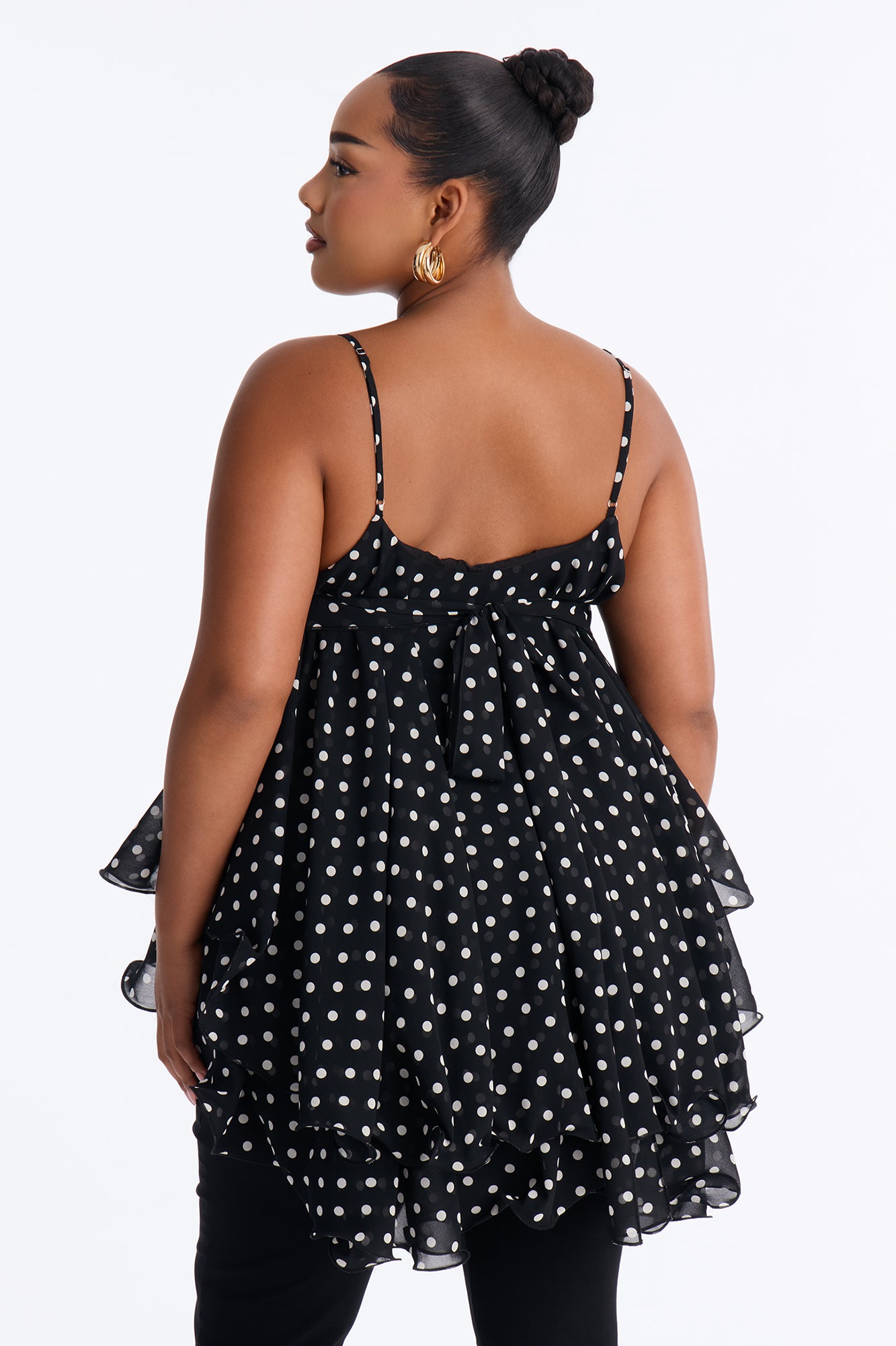 Nadia Ruffle Polka Dot Cami Top - Black/combo