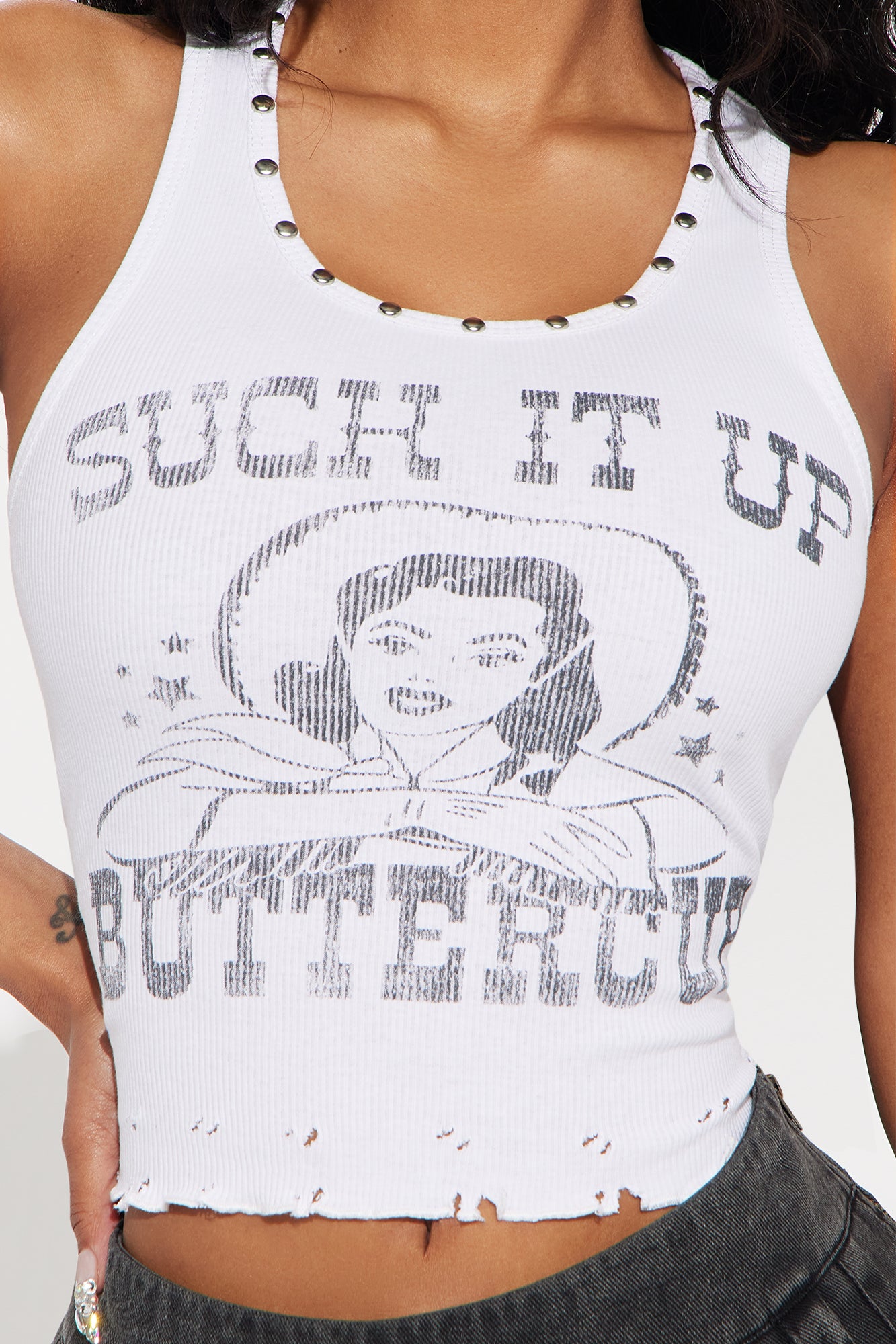 Suck It Up Butter Cup Washed Tank - White/combo