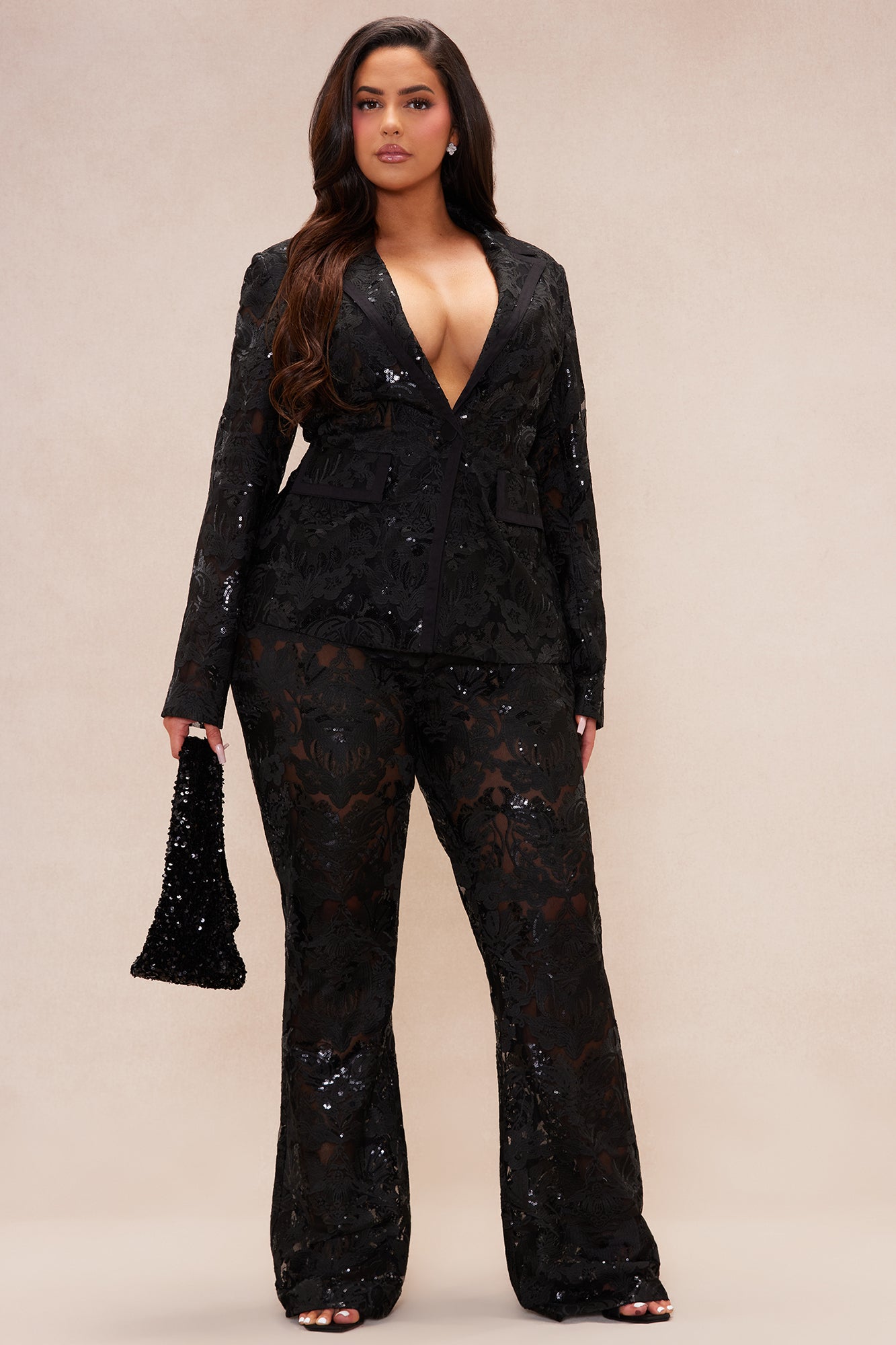 Charlize Sequin Embroidered Blazer - Black