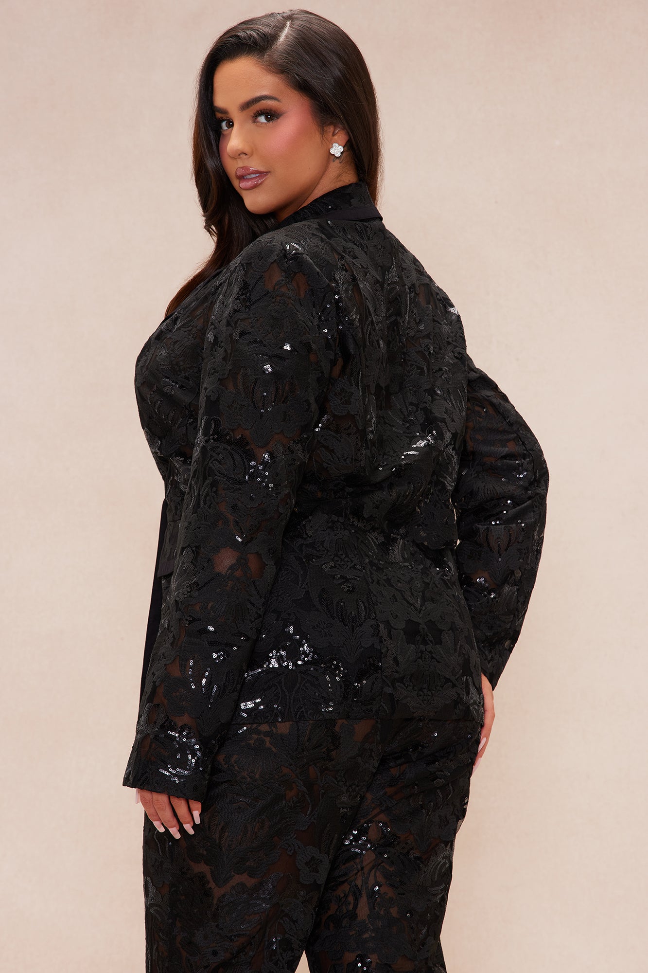 Charlize Sequin Embroidered Blazer - Black
