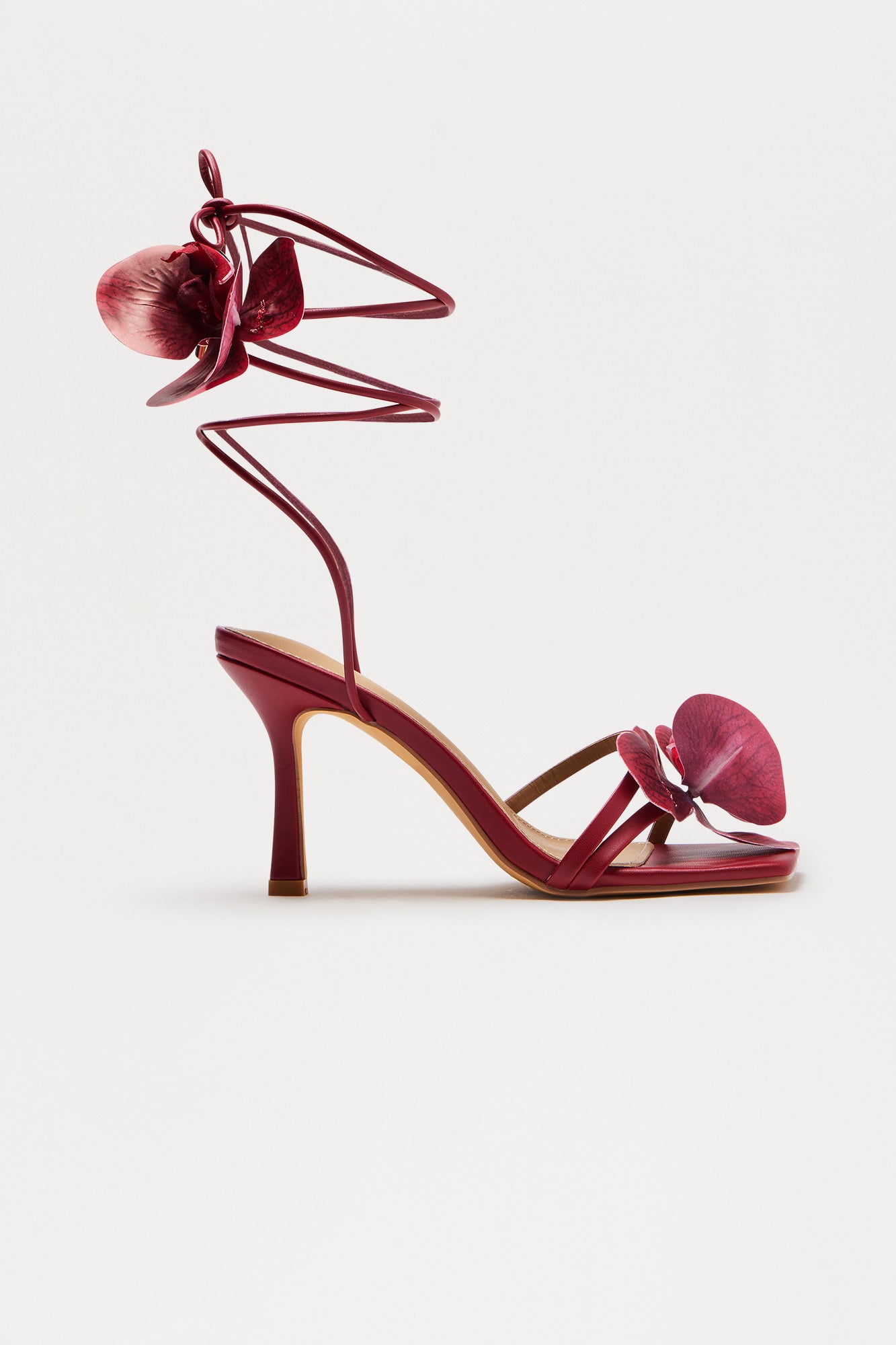 Bliss Flower Wrap Up Heels - Burgundy