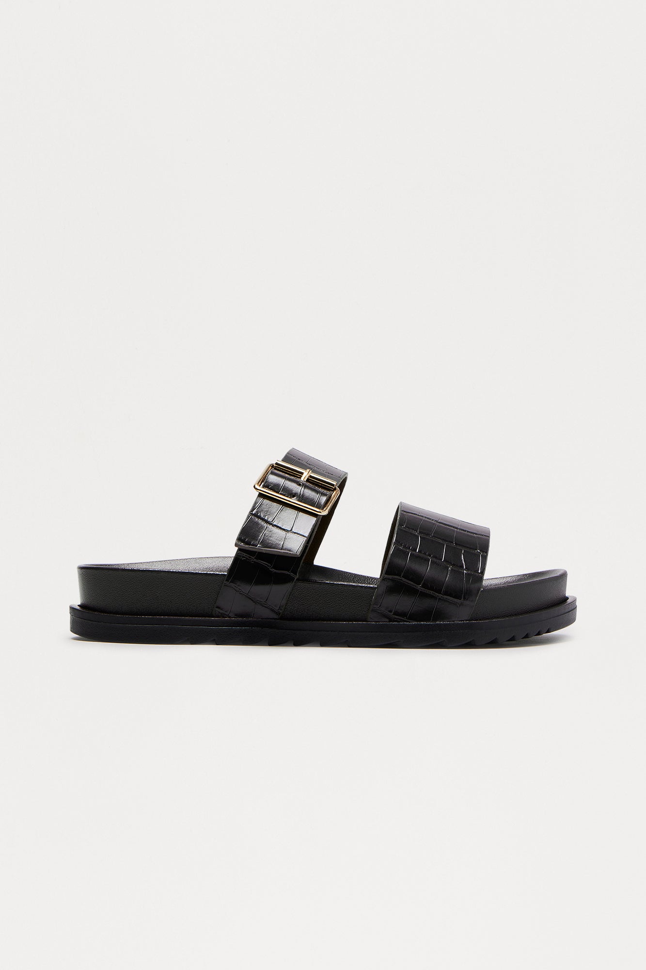 Gino Buckle Slip On Sandals - Black