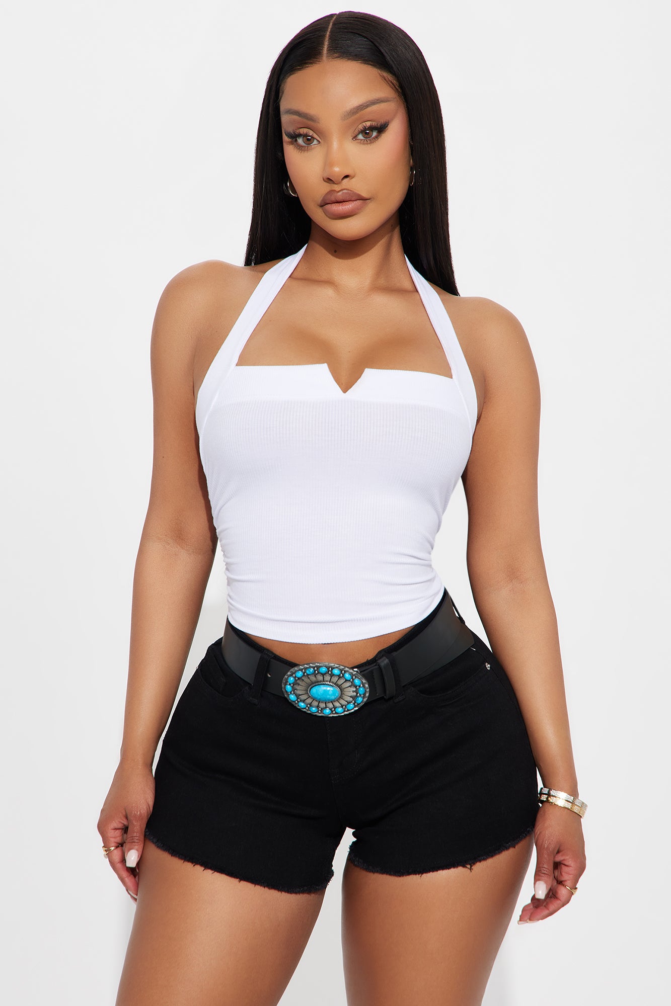 Gail Ribbed Halter Top - White