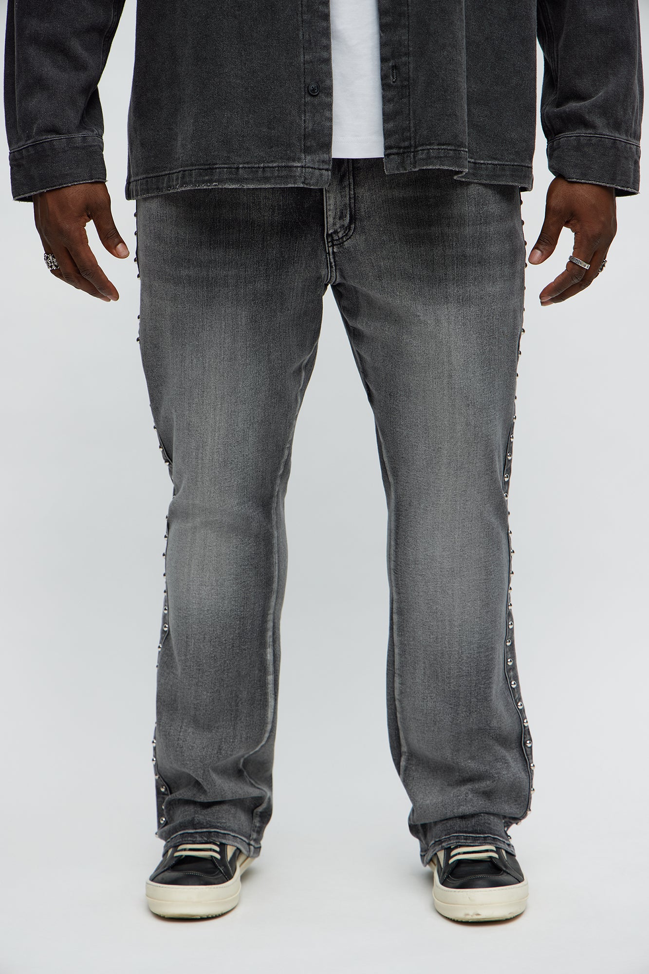 Stacked Slim Flare Stud On The Side Jeans - Black Wash