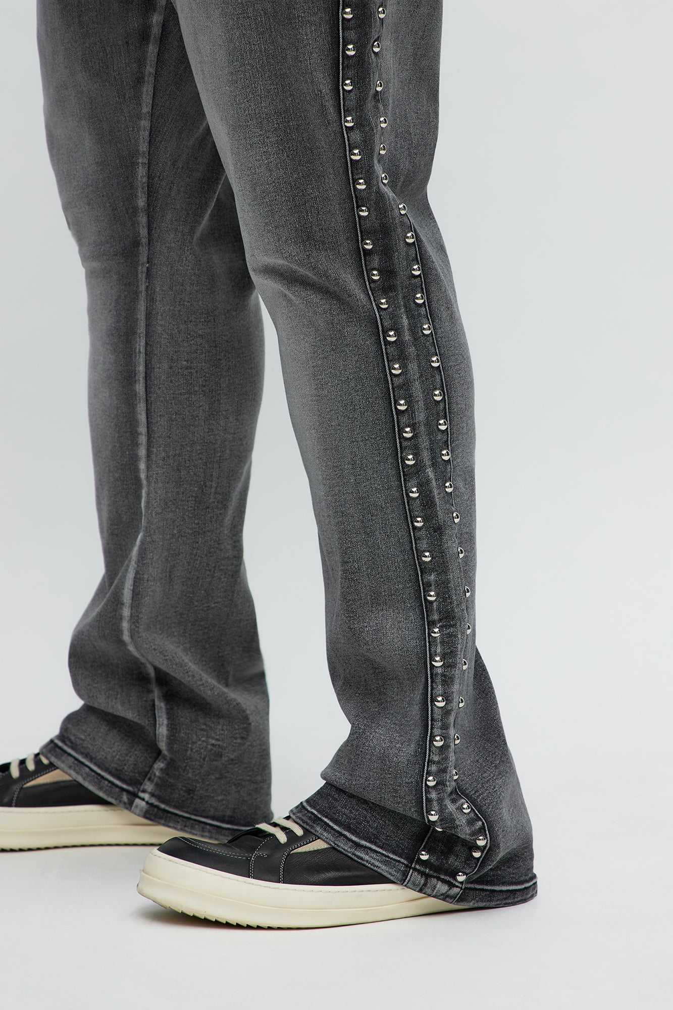 Stacked Slim Flare Stud On The Side Jeans - Black Wash