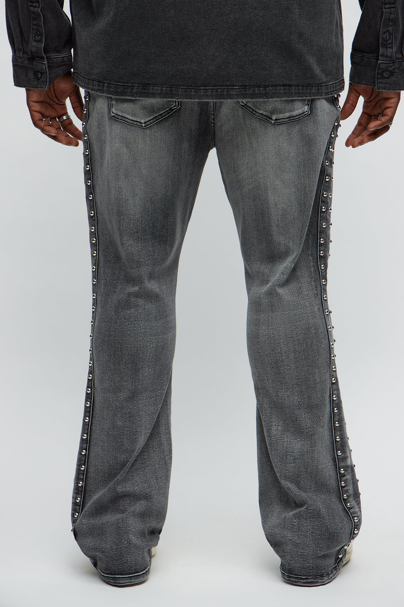 Stacked Slim Flare Stud On The Side Jeans - Black Wash