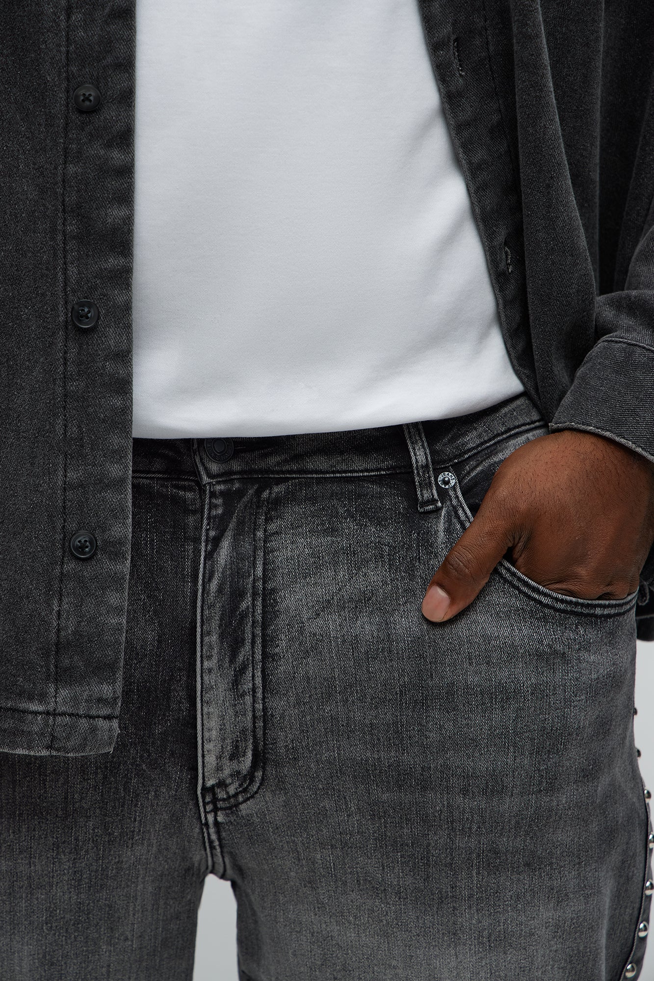 Stacked Slim Flare Stud On The Side Jeans - Black Wash