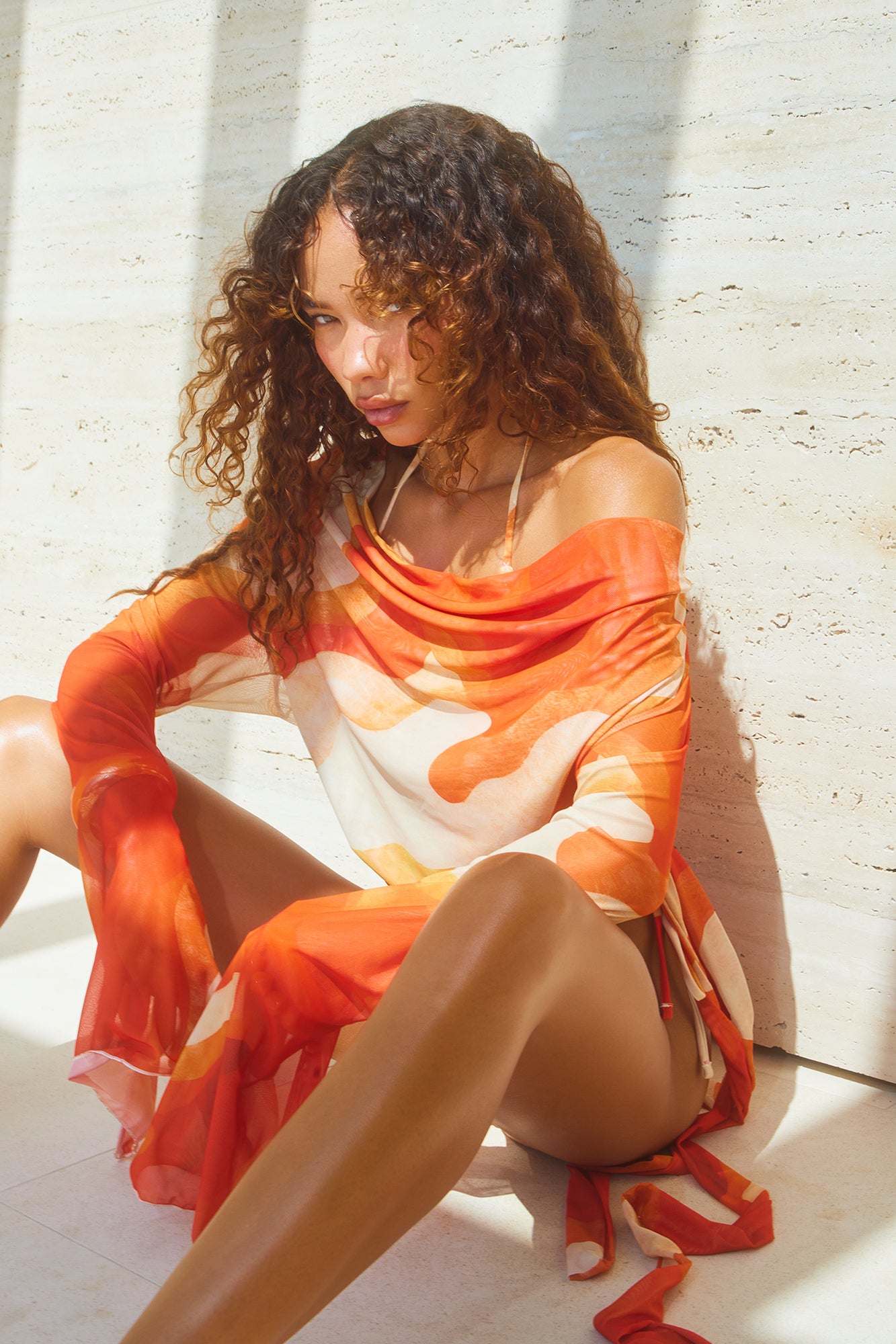 Keep It Moving 3 Piece Triangle Bikini & Cover Up Sunsuit - Orange/combo