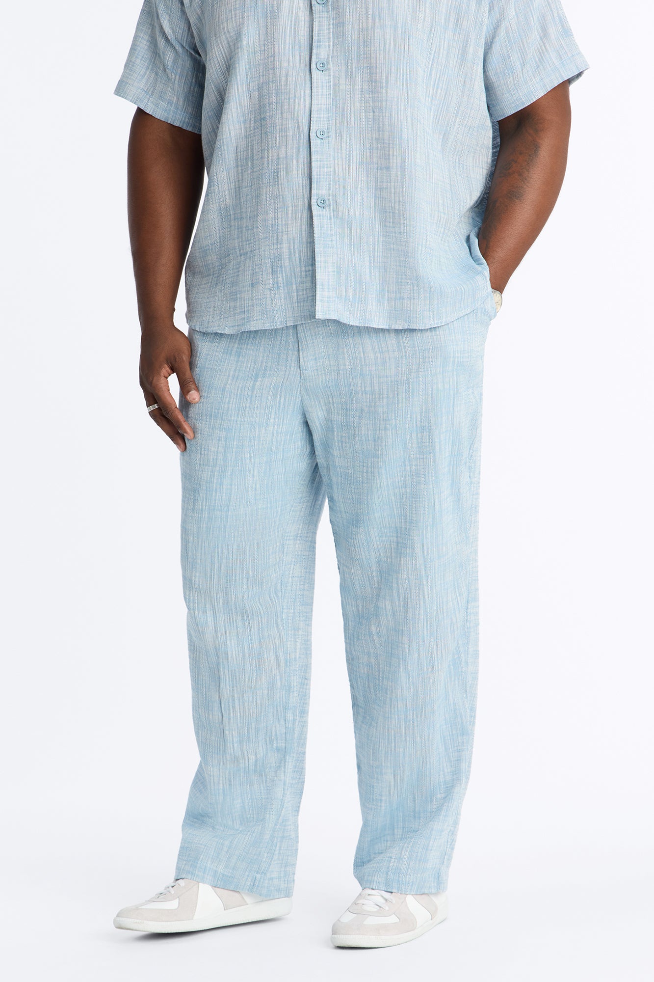 Slub Texture Relaxed Pant - Blue