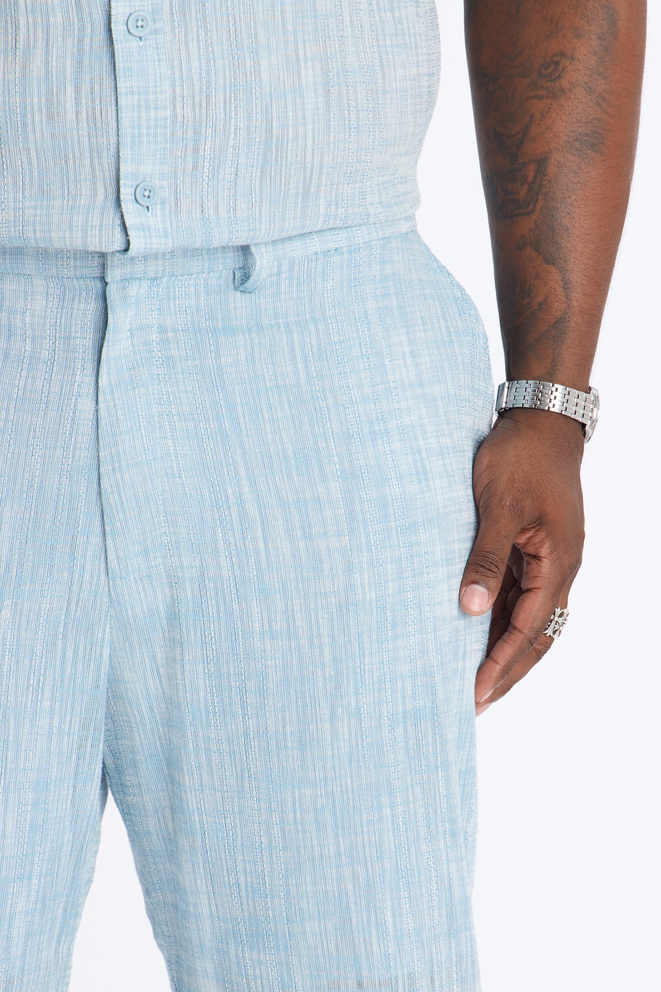 Slub Texture Relaxed Pant - Blue