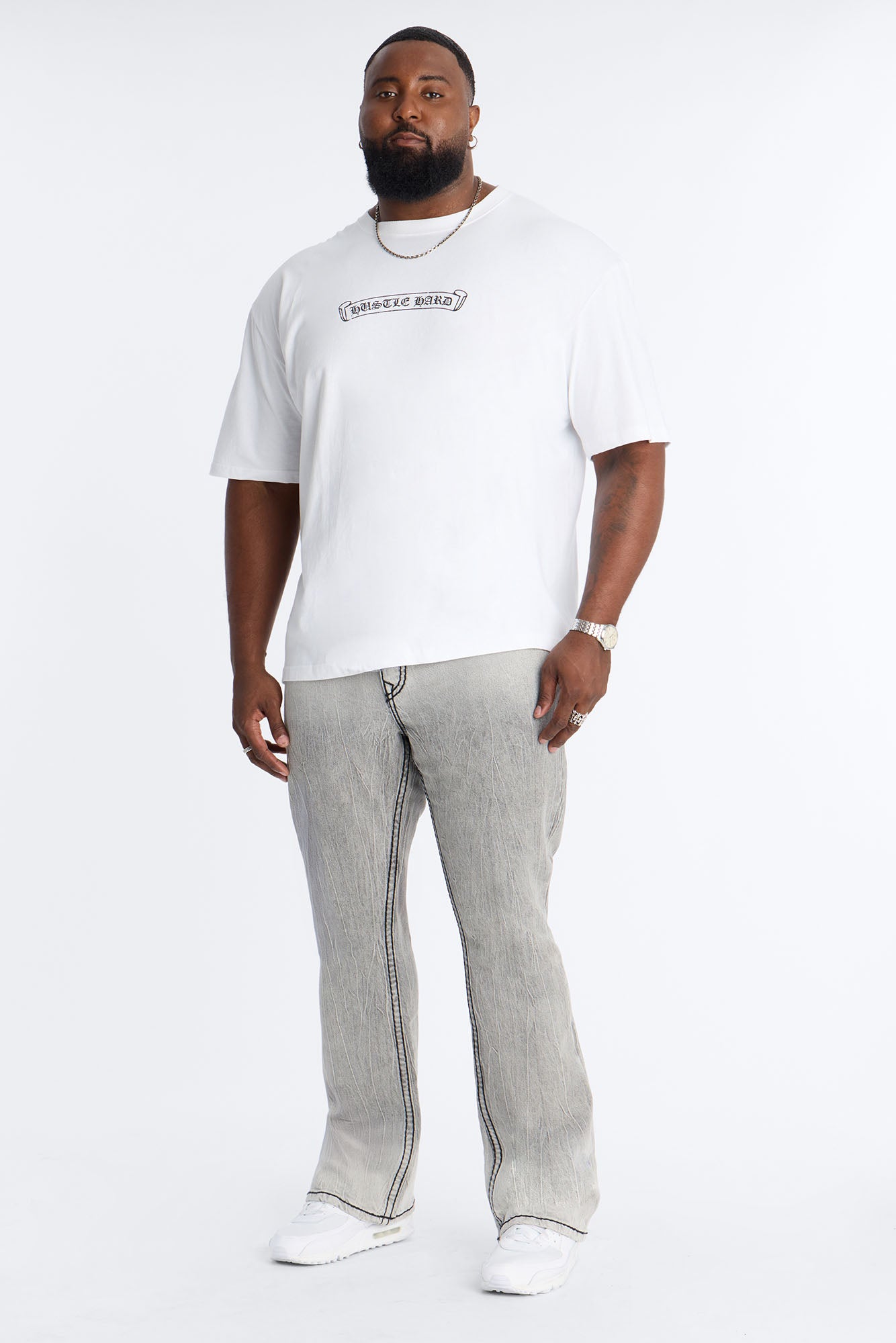 Hustle Hard Boxy Short Sleeve Tee - White