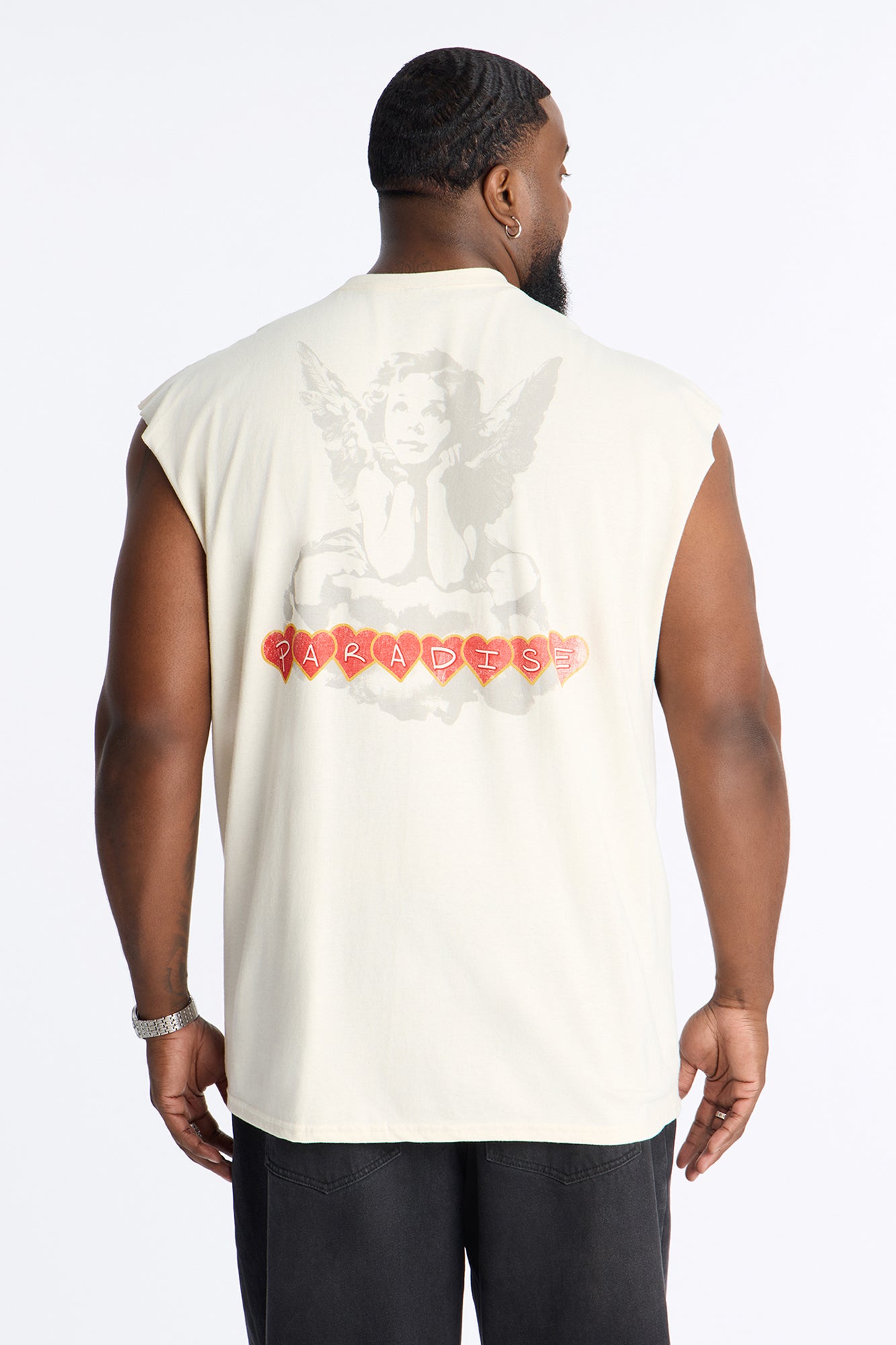 Angel Paradise Oversized Muscle Tee - Cream