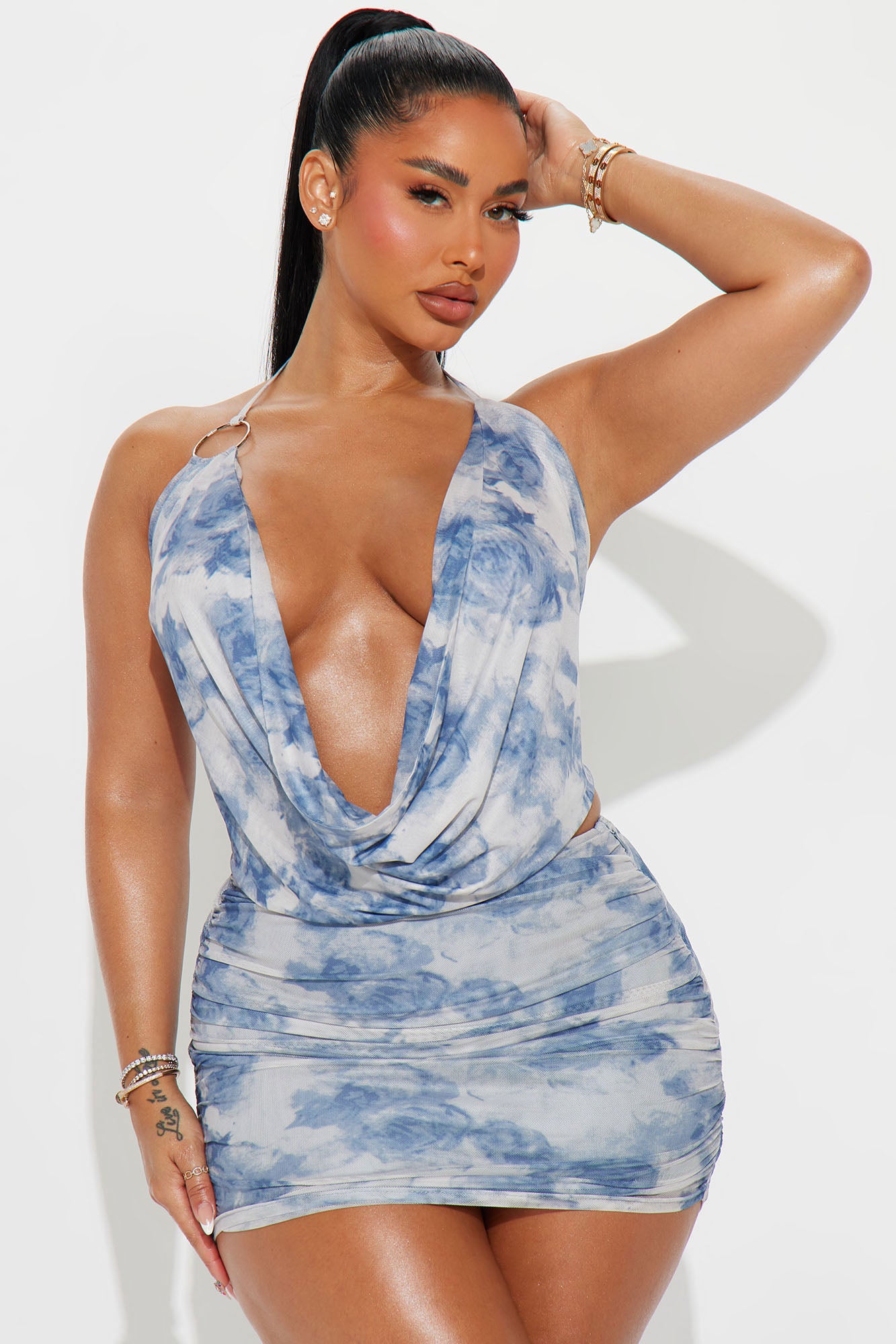 Amy Mesh Skirt Set - Blue/combo