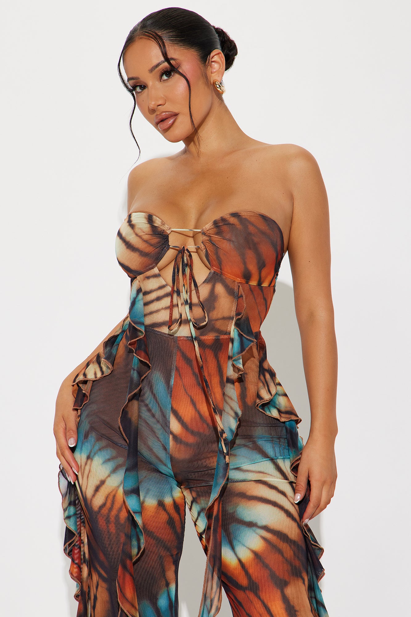 Ivy Mesh Jumpsuit - Rust/combo