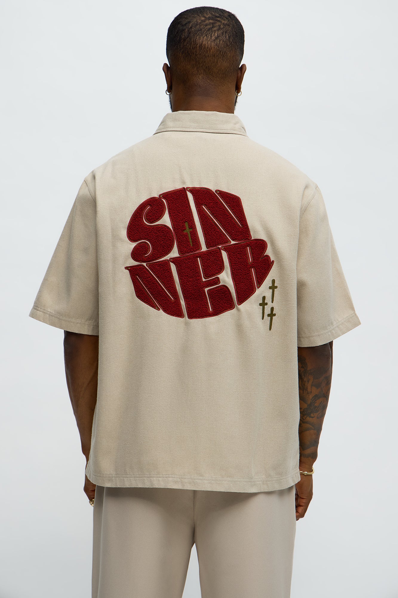 Sinner Cropped Button Up Shirt - Sand