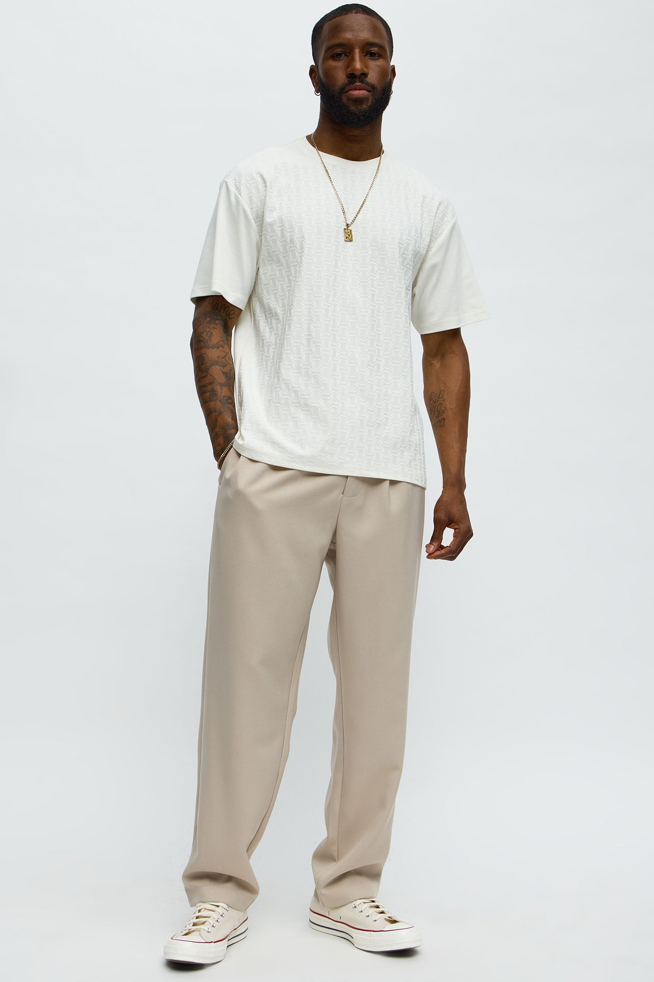 Textured Geometric Short Sleeve Tee - Off White