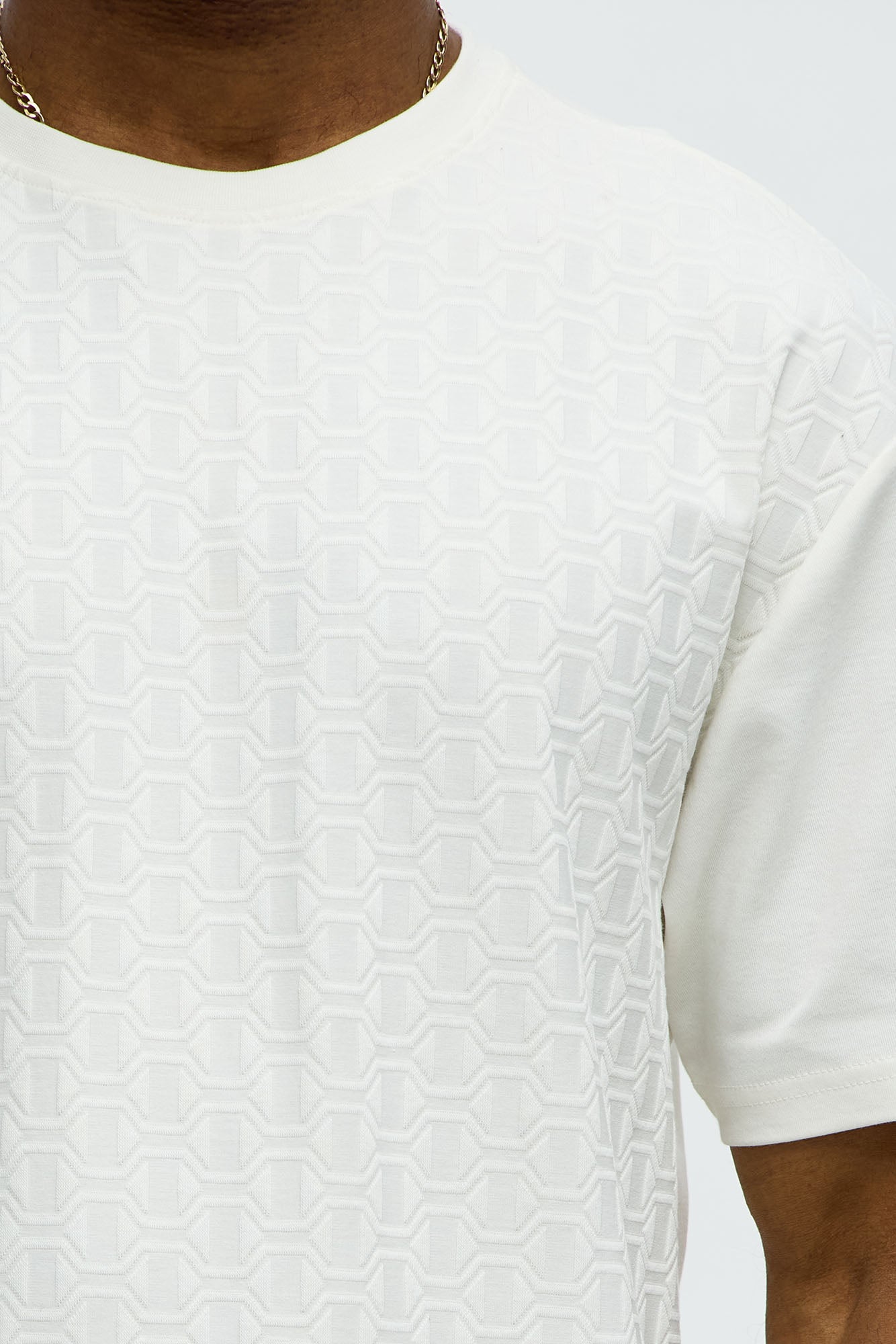 Textured Geometric Short Sleeve Tee - Off White