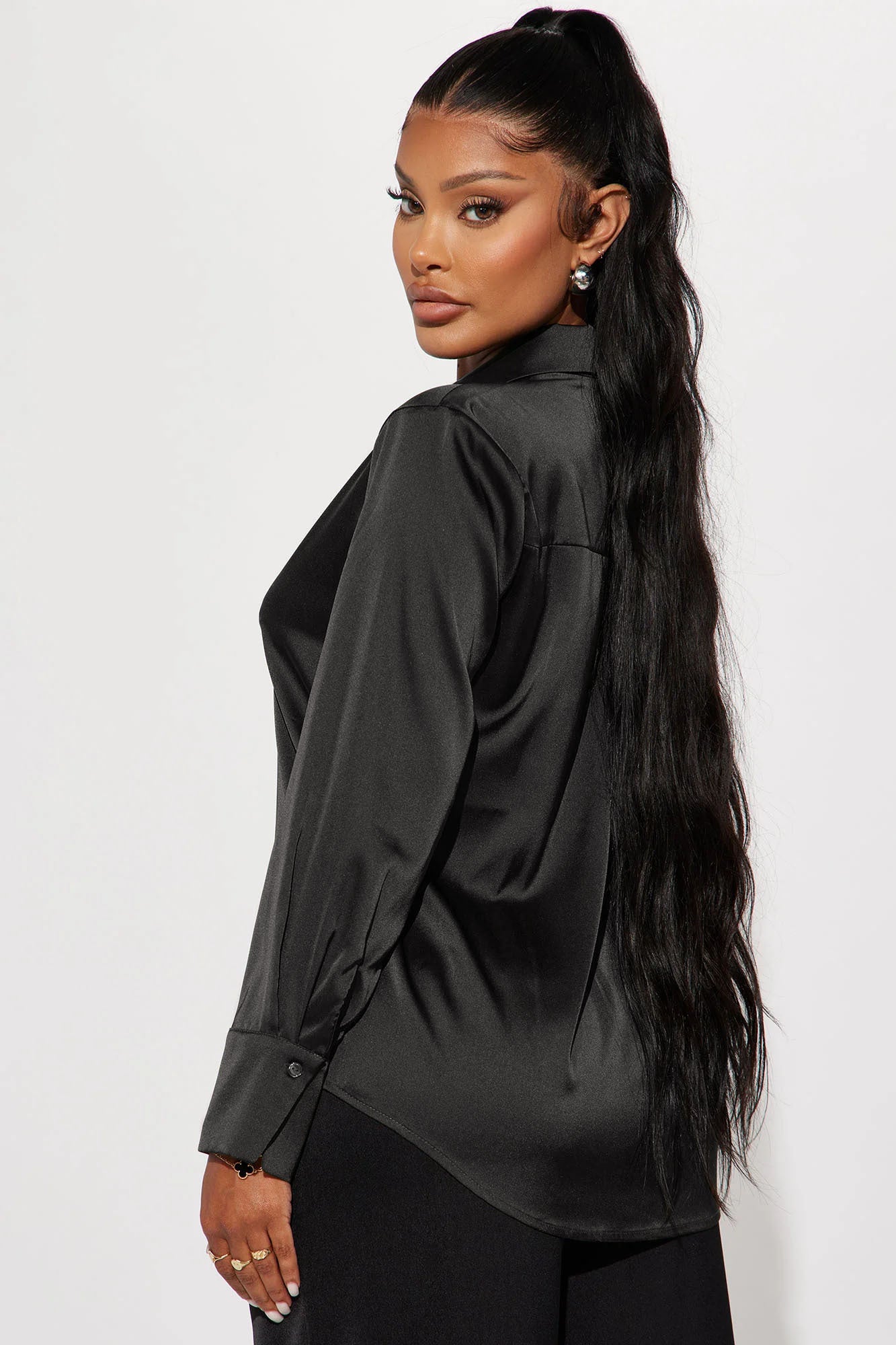 Feelin' Popular Satin Shirt - Black