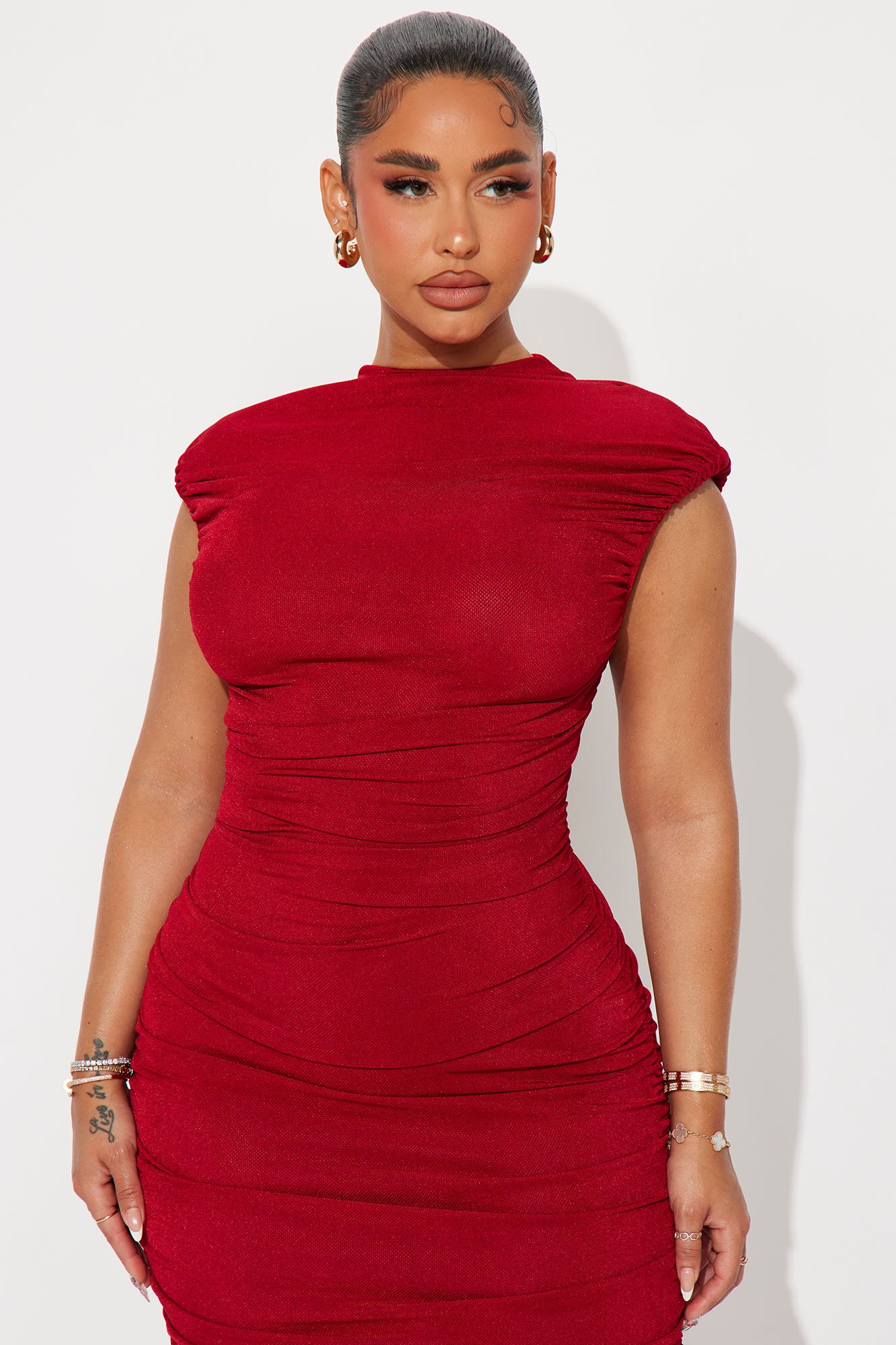 Sofie Ruched Maxi Dress - Red