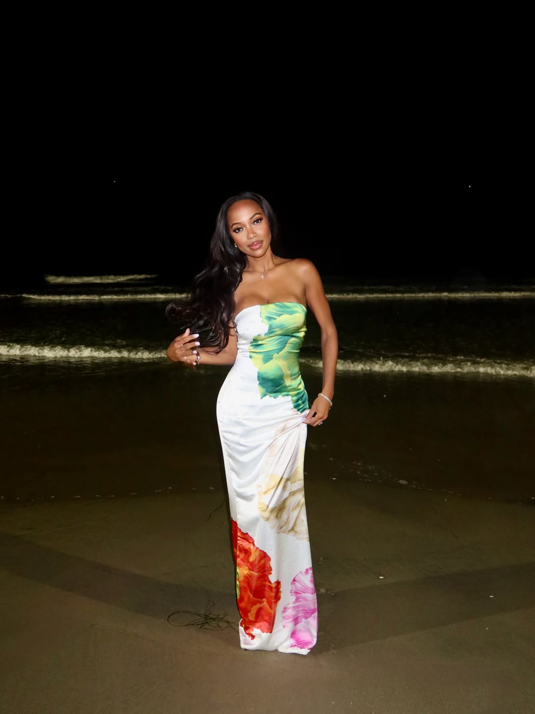 Alana Satin Maxi Dress - White/combo