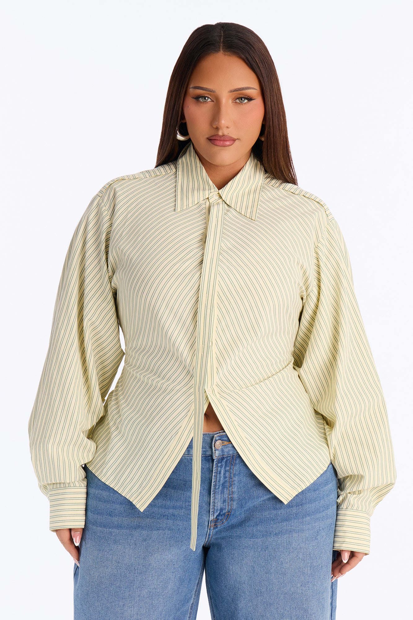 Doing The Most Striped Poplin Shirt - Butter Yellow