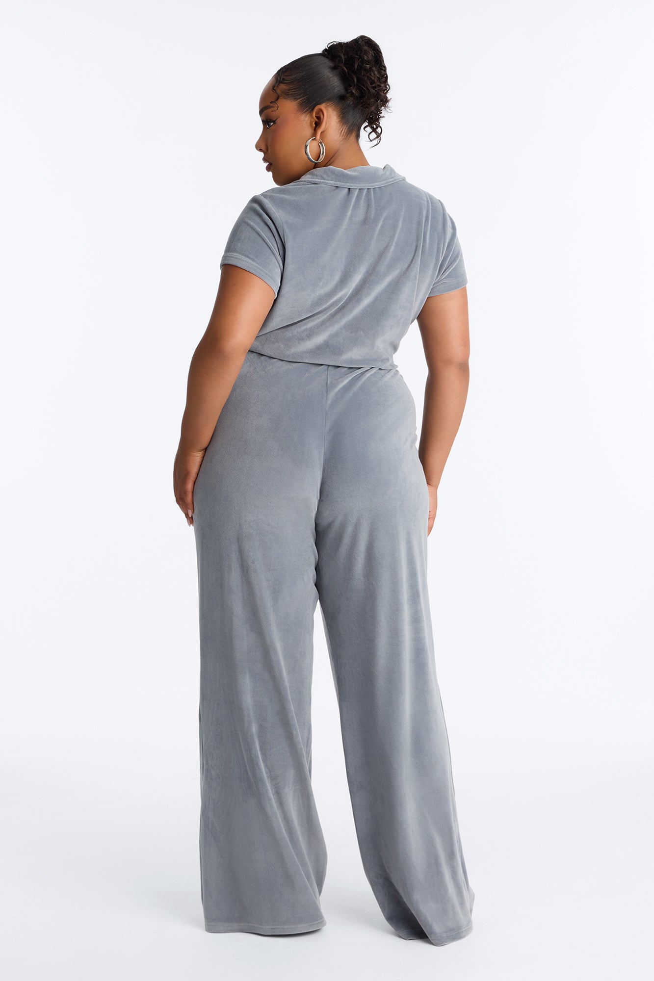 Mel Velour Zip Front Jumpsuit - Charcoal