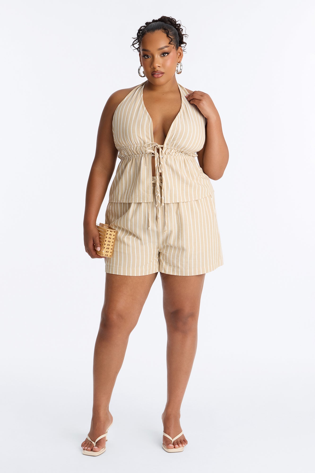 Leticia Striped Linen Short Set - Sand/combo