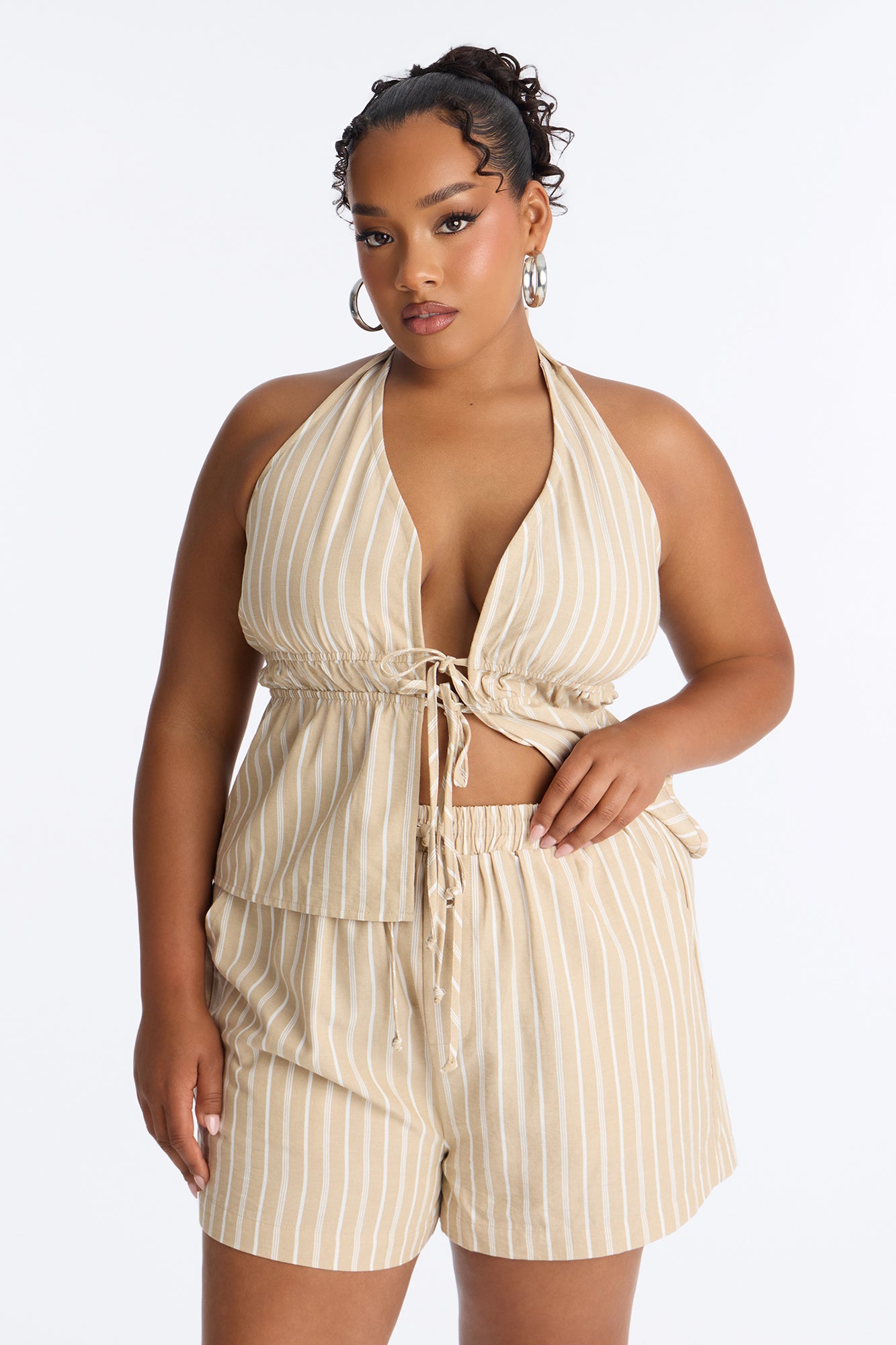 Leticia Striped Linen Short Set - Sand/combo